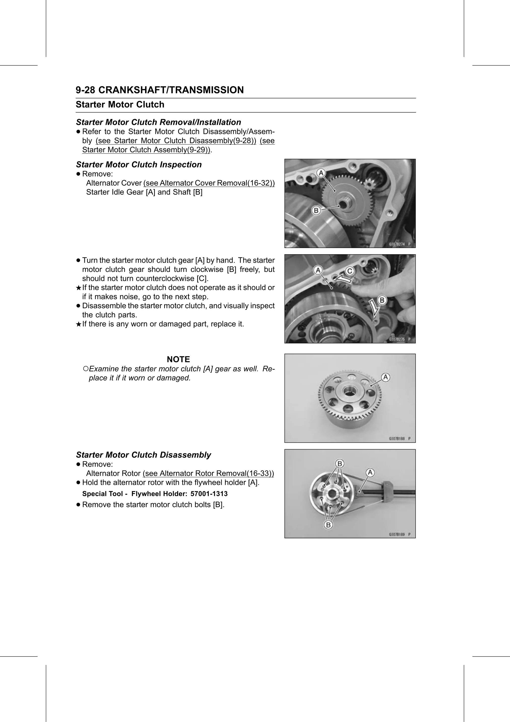 Service Manual (KLZ1000C) page 292 — Crankshaft/Transmission › Starter Motor Clutch Disassembly