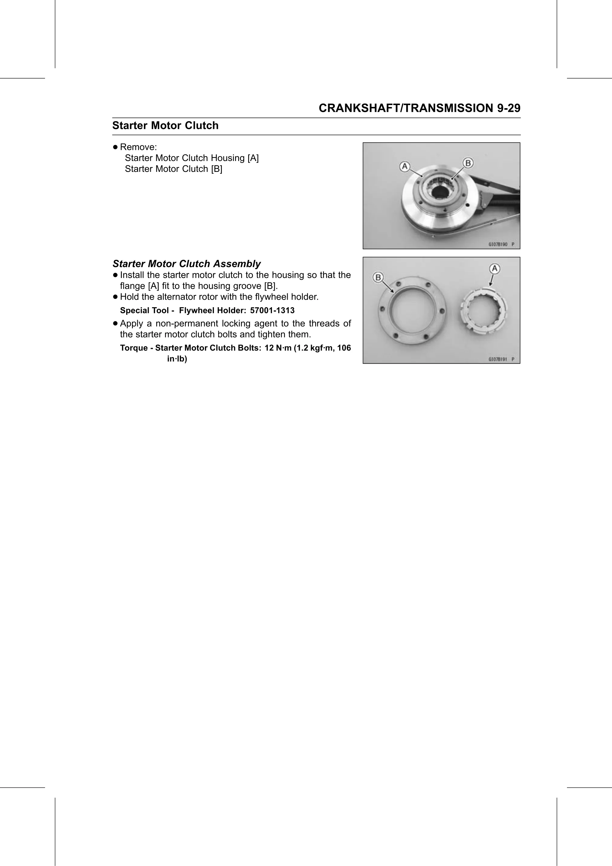 Service Manual (KLZ1000C) page 293 — Crankshaft/Transmission › Starter Motor Clutch Assembly
