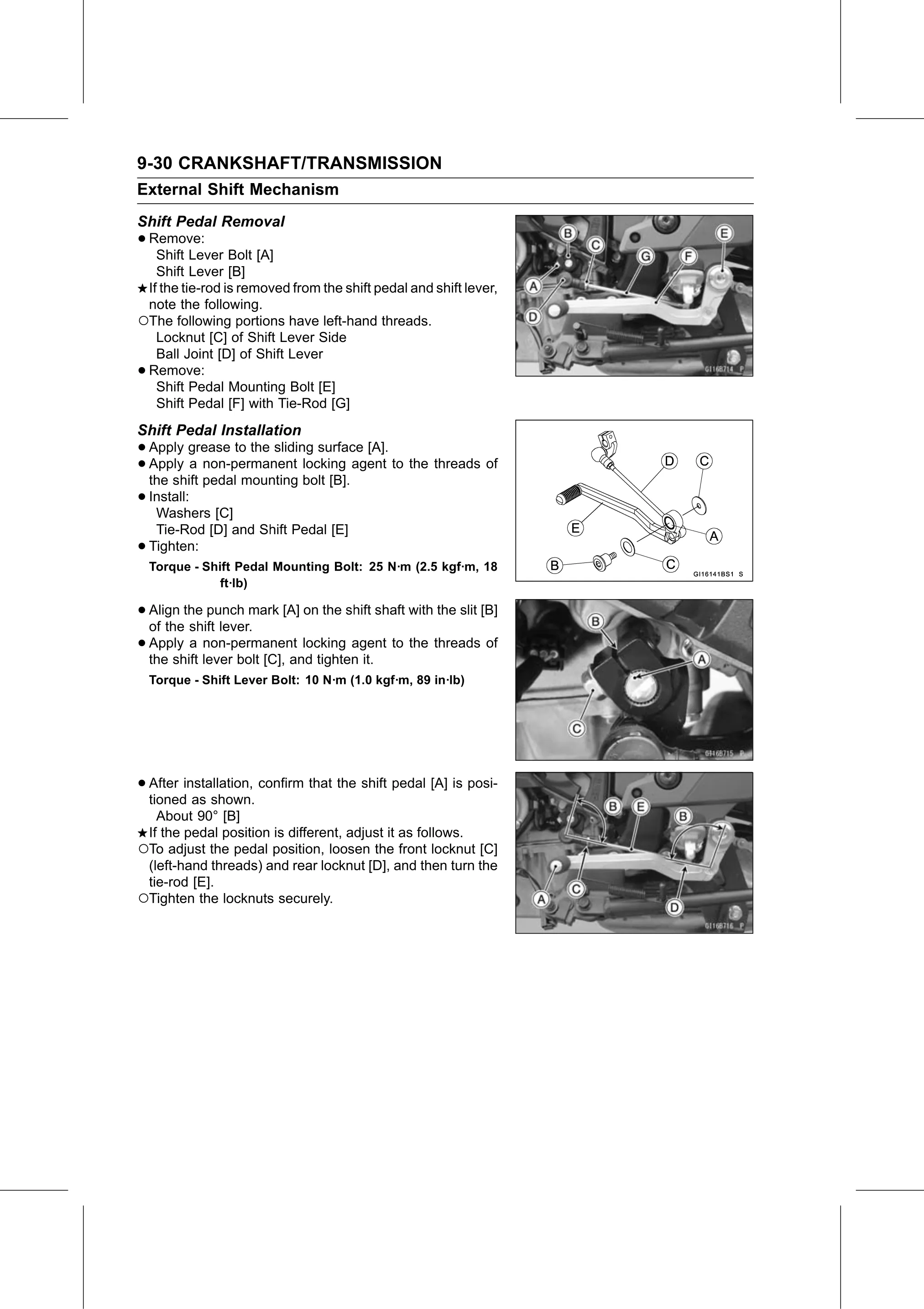 Service Manual (KLZ1000C) page 294 — Crankshaft/Transmission › Shift Pedal Installation