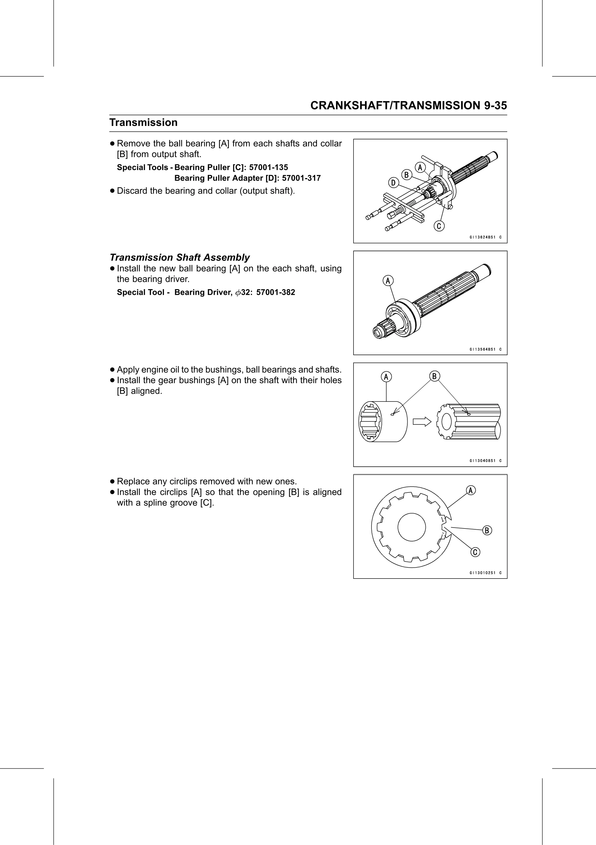 Service Manual (KLZ1000C) page 299 — Crankshaft/Transmission › Transmission Shaft Assembly