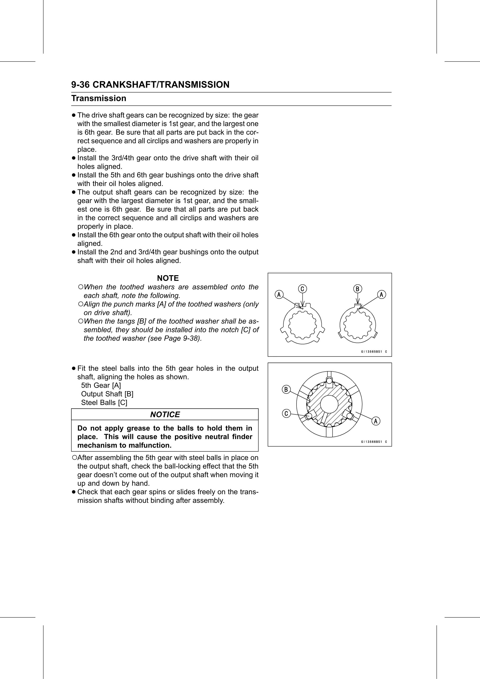 Service Manual (KLZ1000C) page 300 — Crankshaft/Transmission › Transmission Shaft Assembly