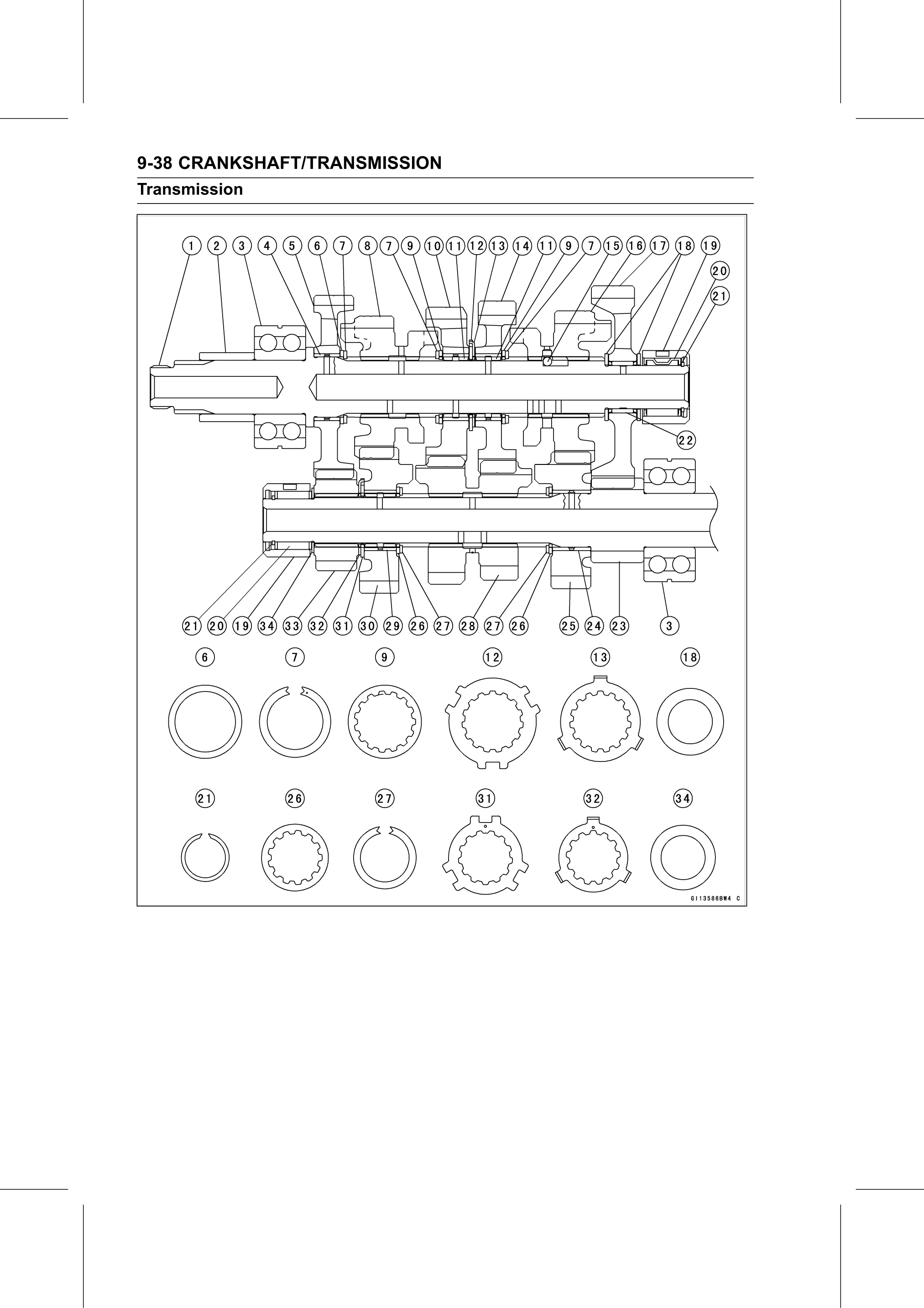 Service Manual (KLZ1000C) page 302 — Crankshaft/Transmission › Transmission Shaft Assembly