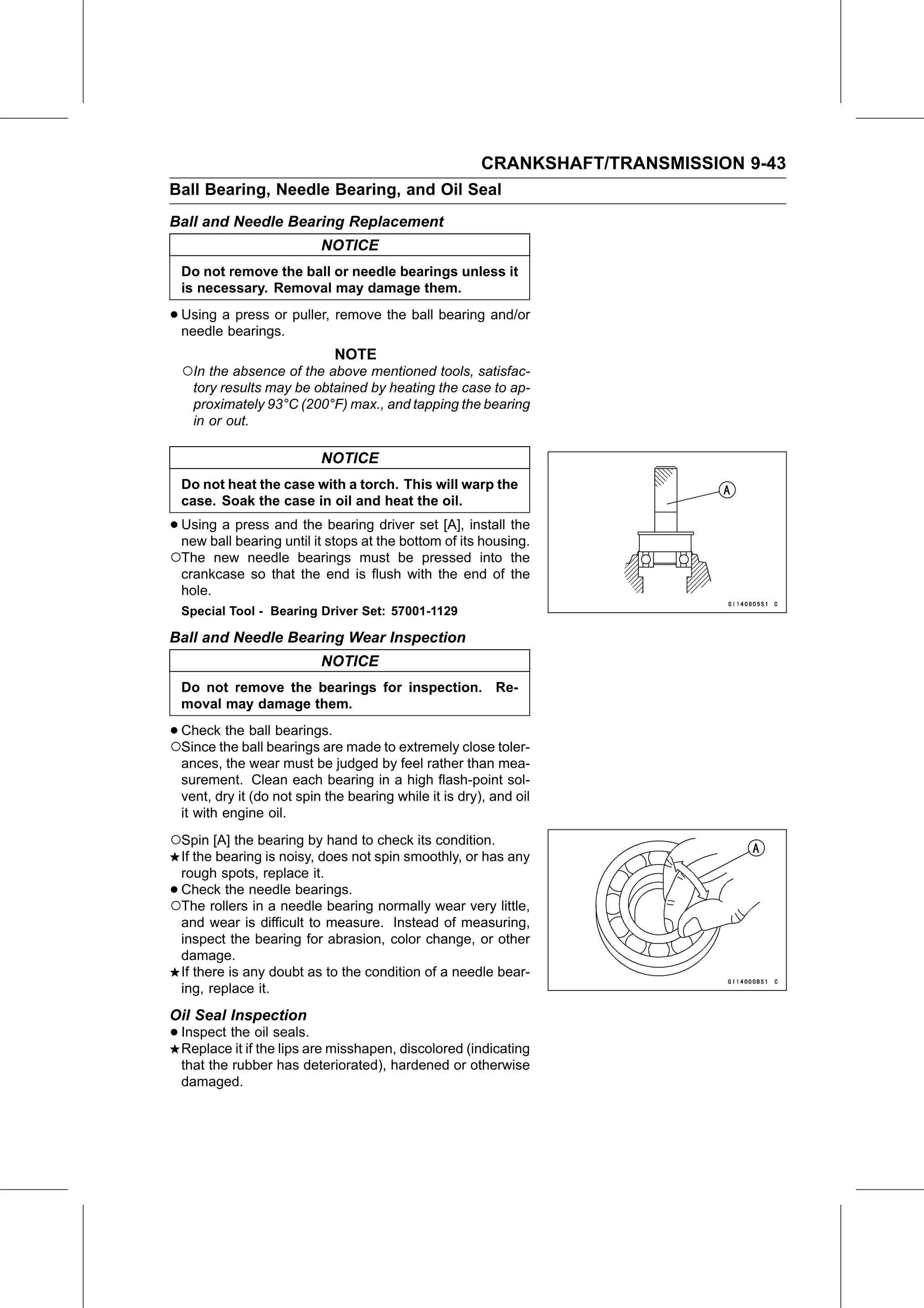 Service Manual (KLZ1000C) page 307 — Crankshaft/Transmission › Oil Seal Inspection