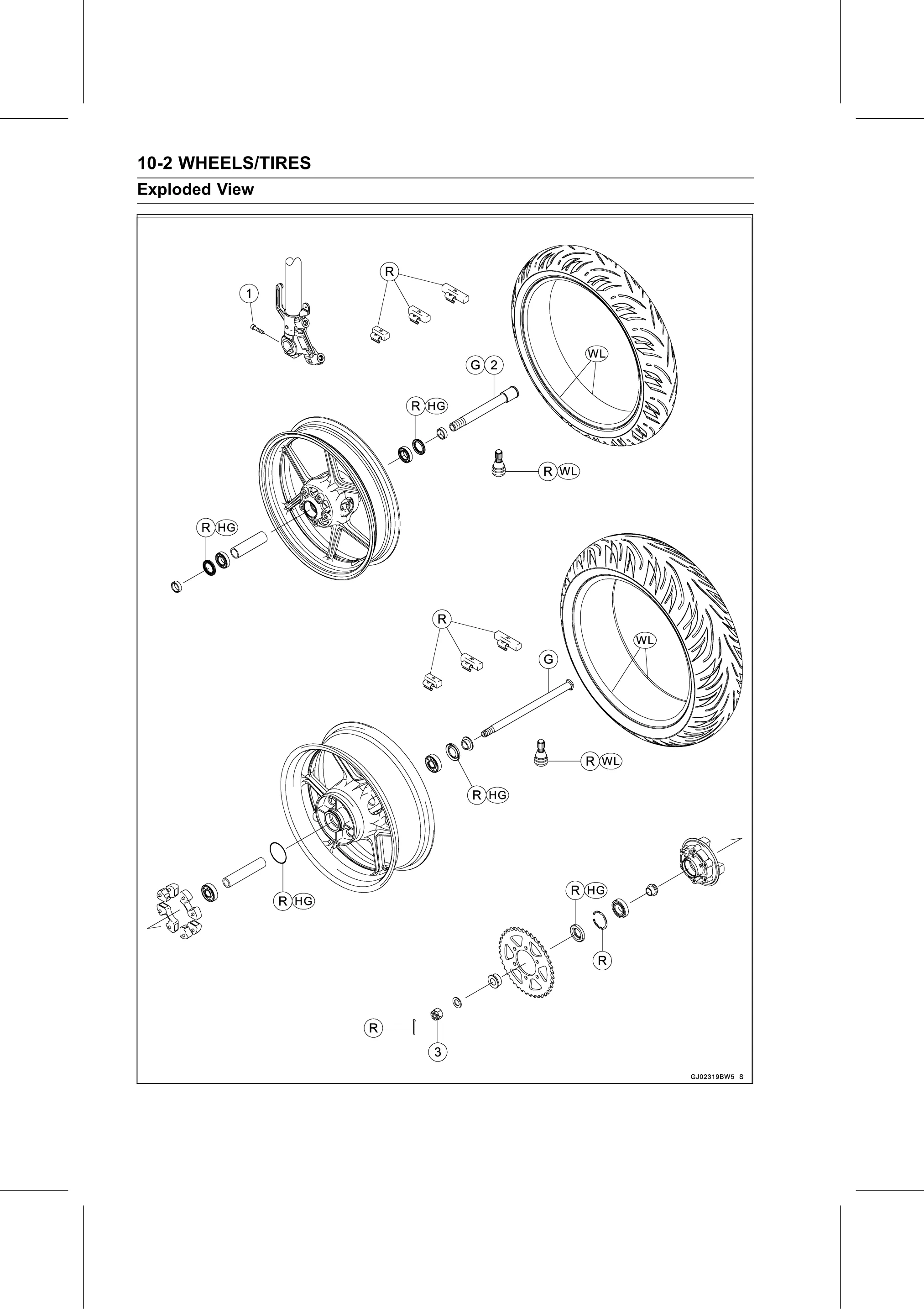 Service Manual (KLZ1000C) page 310 — Wheels/Tires › Exploded View