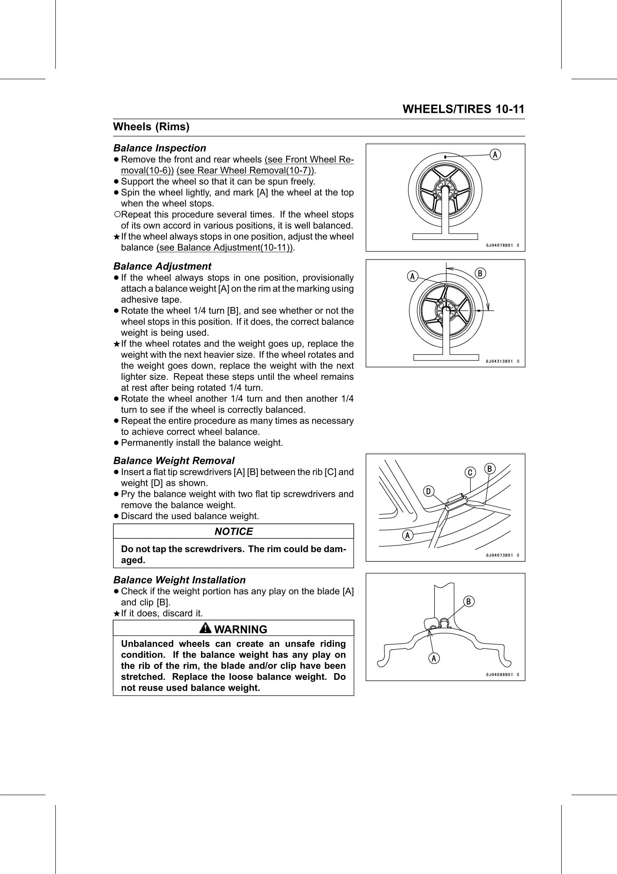 Service Manual (KLZ1000C) page 319 — Wheels/Tires › Balance Weight Installation