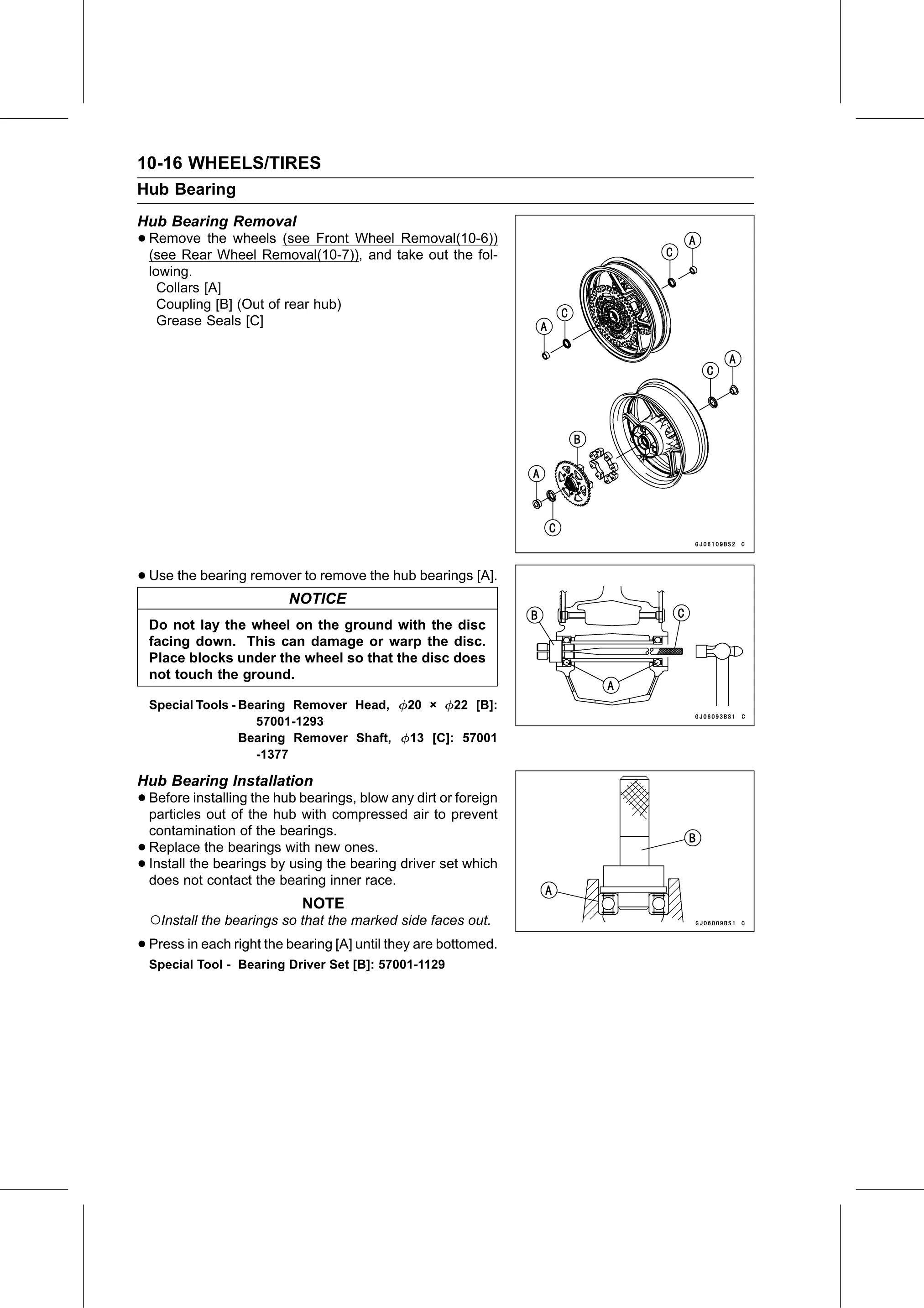 Service Manual (KLZ1000C) page 324 — Wheels/Tires › Hub Bearing Installation