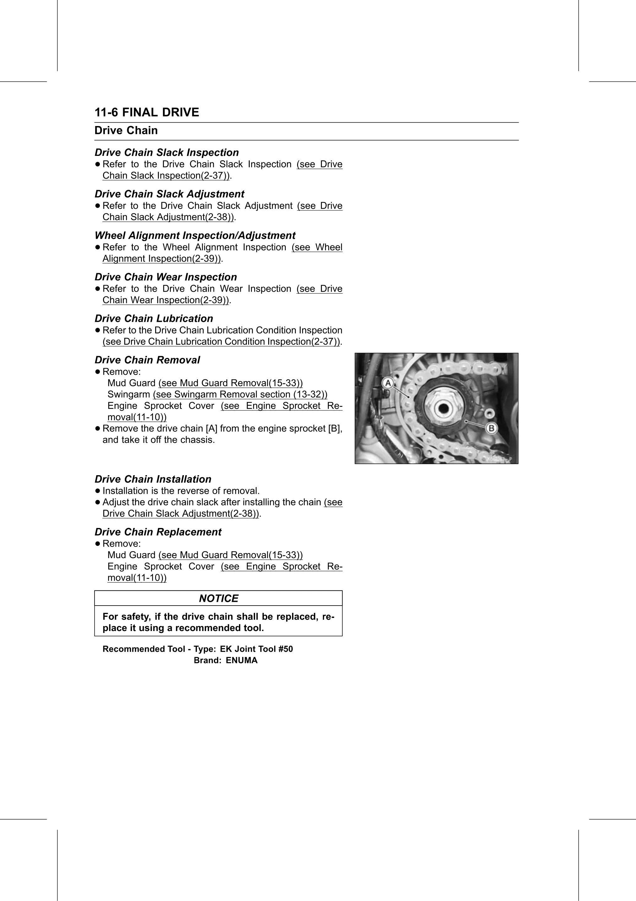 Service Manual (KLZ1000C) page 332 — Final Drive › Drive Chain Replacement