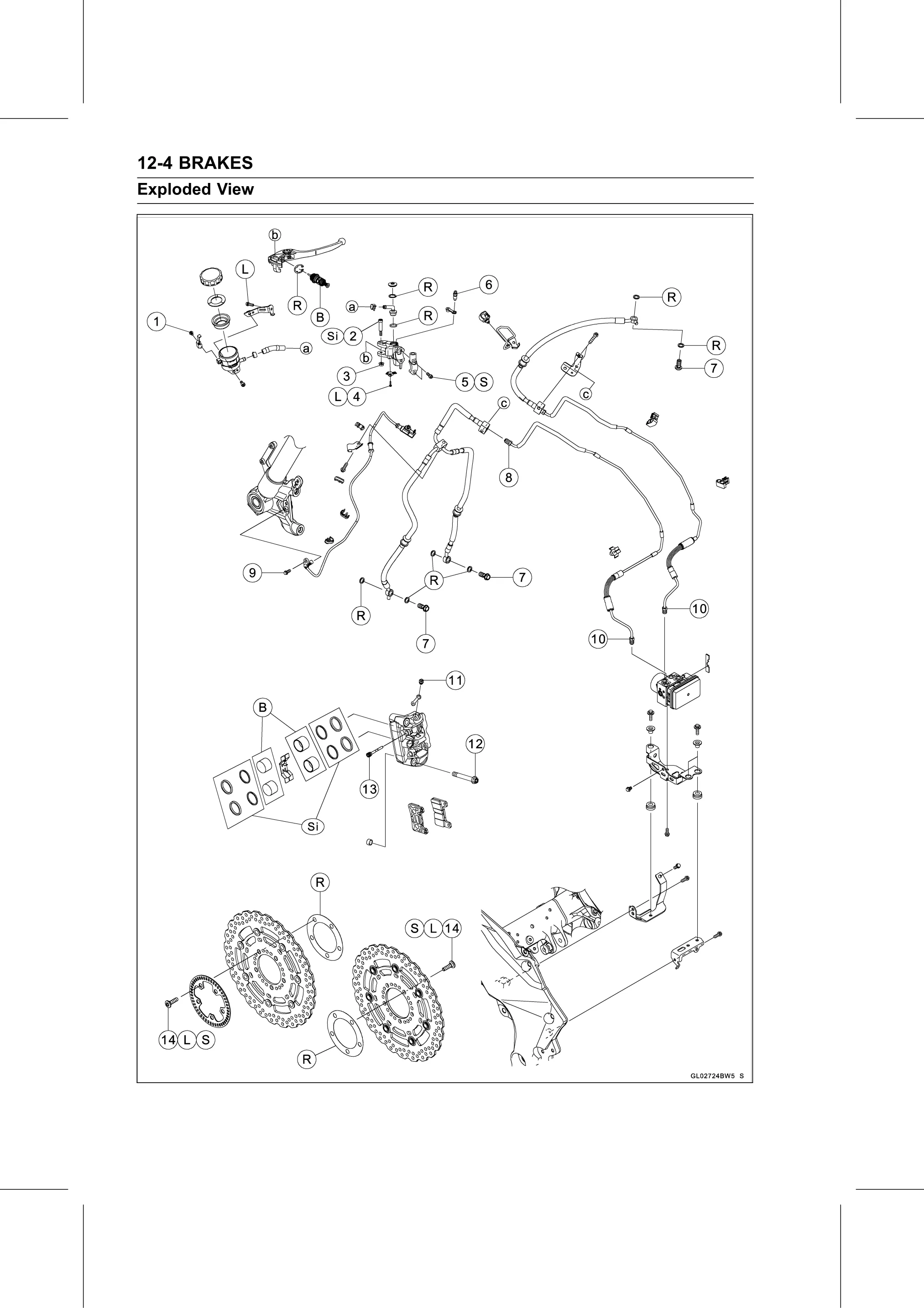 Service Manual (KLZ1000C) page 344 — Brakes › Exploded View