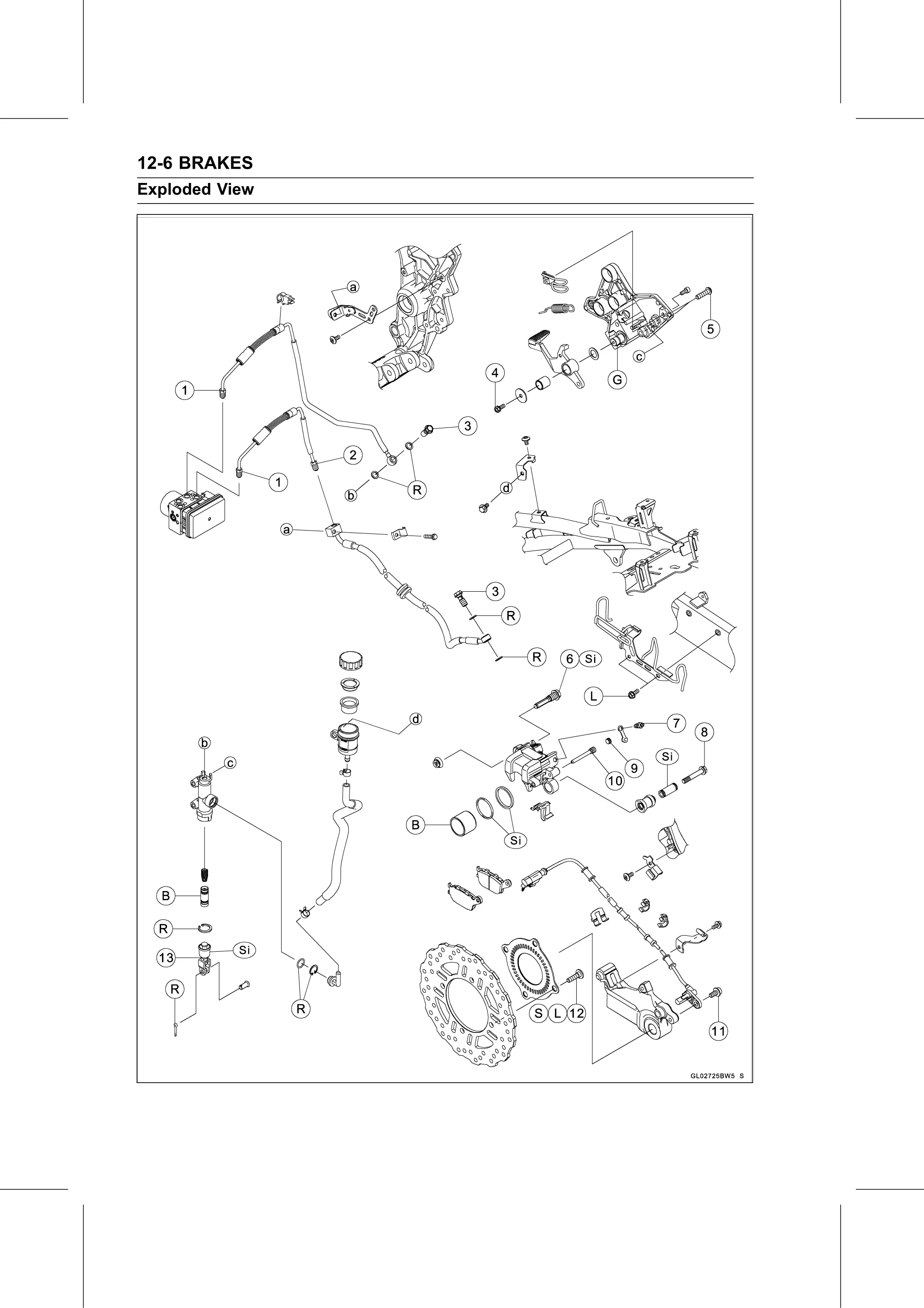 Service Manual (KLZ1000C) page 346 — Brakes › Exploded View