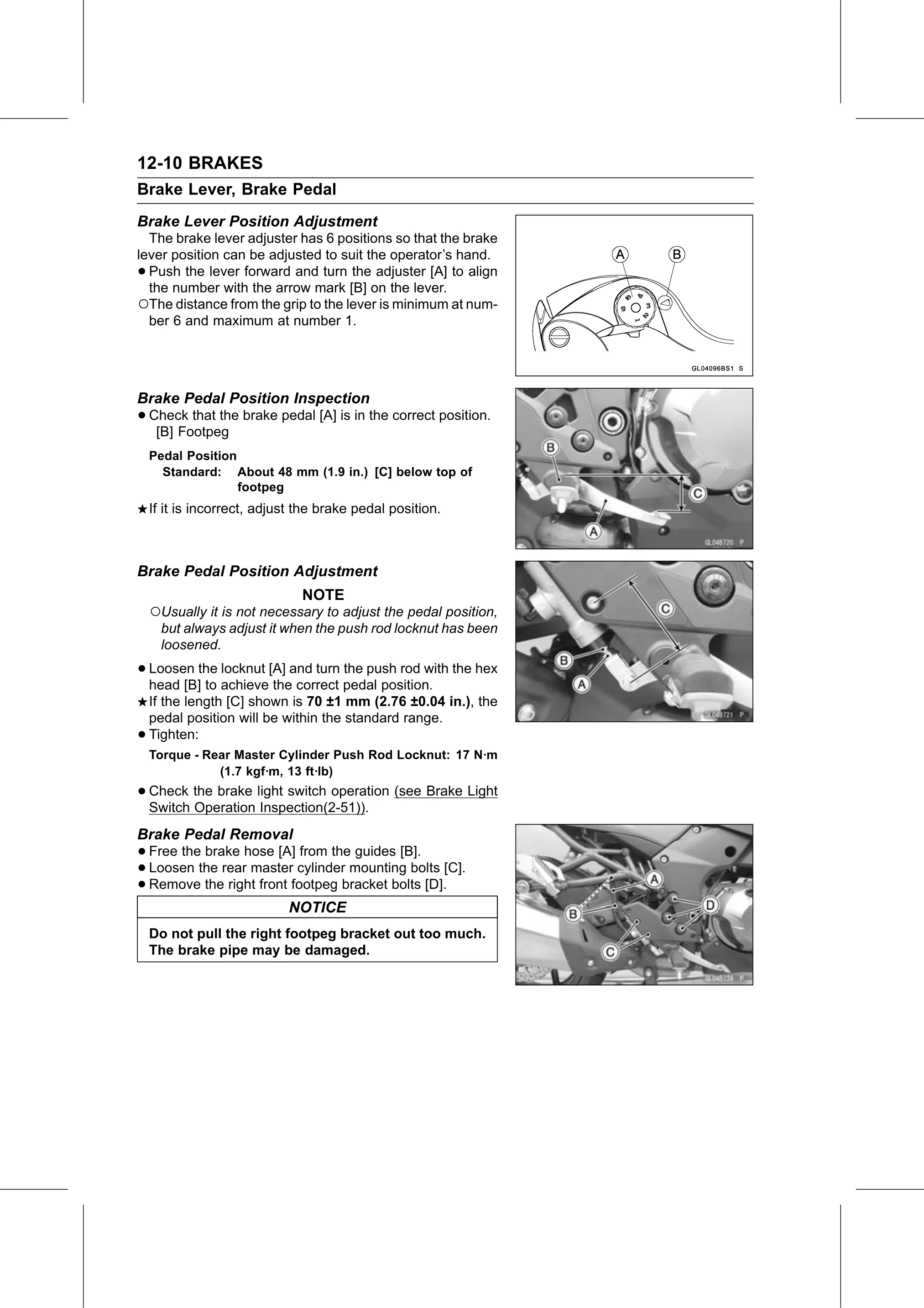 Service Manual (KLZ1000C) page 350 — Brakes › Brake Pedal Removal