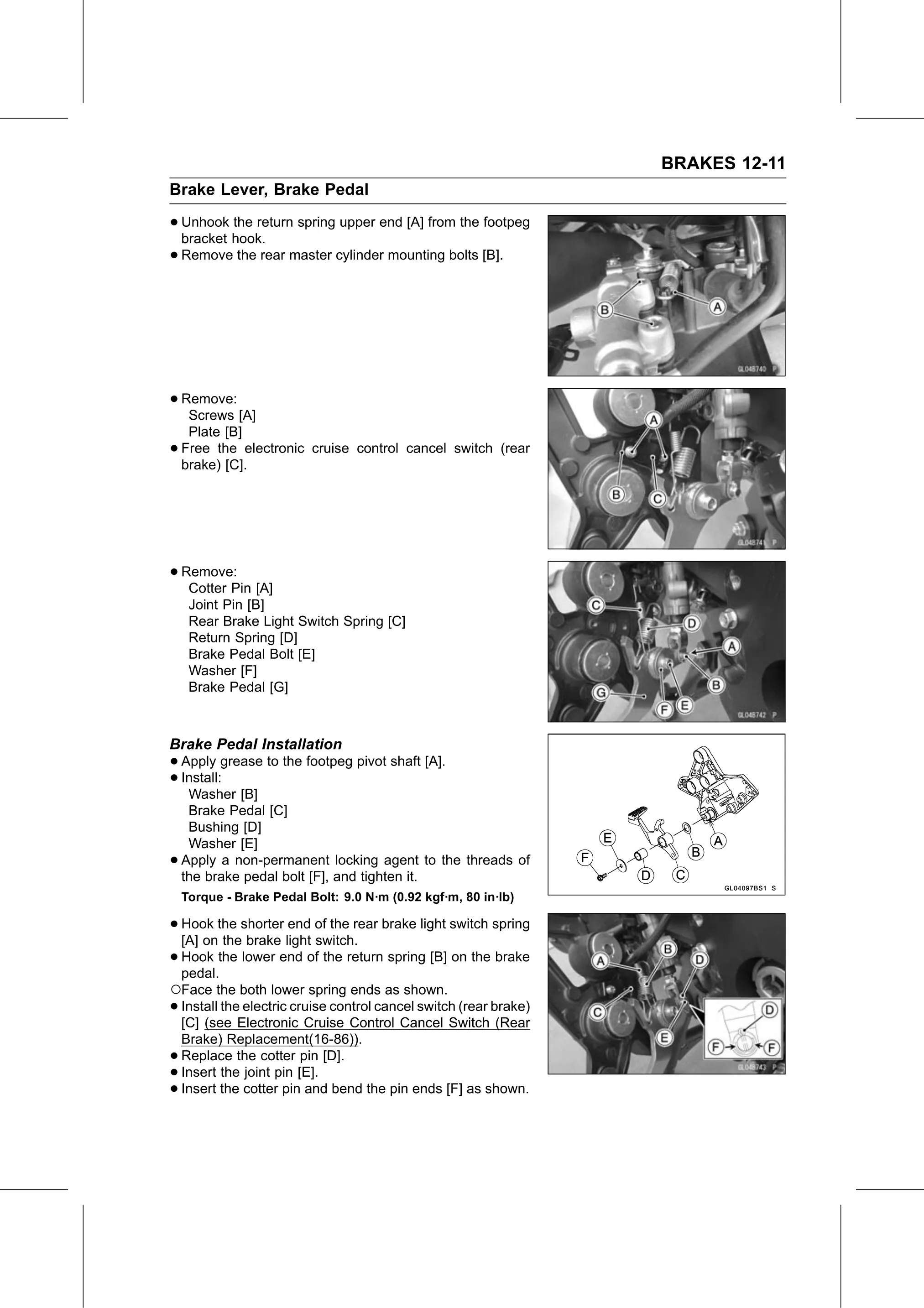 Service Manual (KLZ1000C) page 351 — Brakes › Brake Pedal Installation