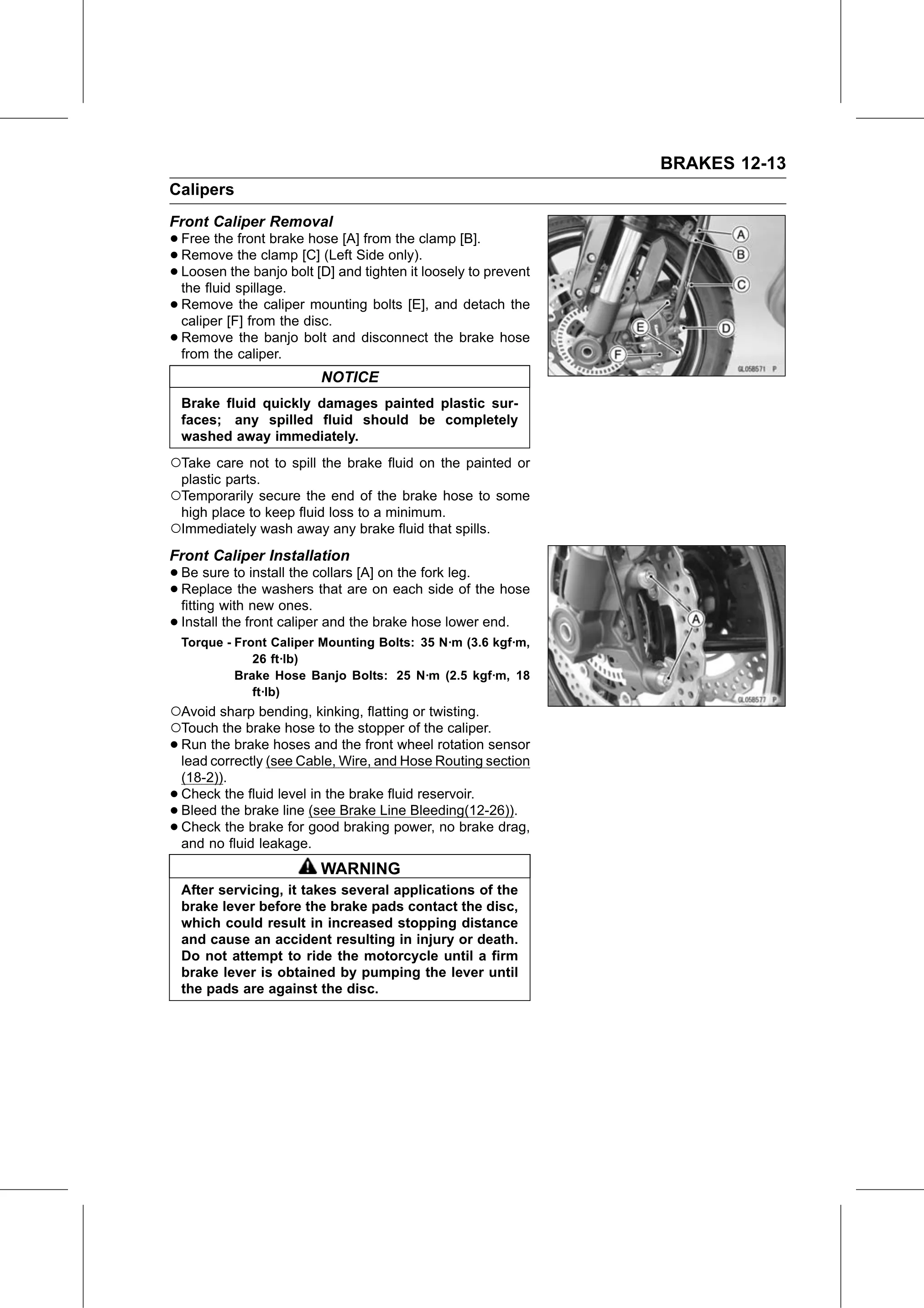 Service Manual (KLZ1000C) page 353 — Brakes › Front Caliper Installation