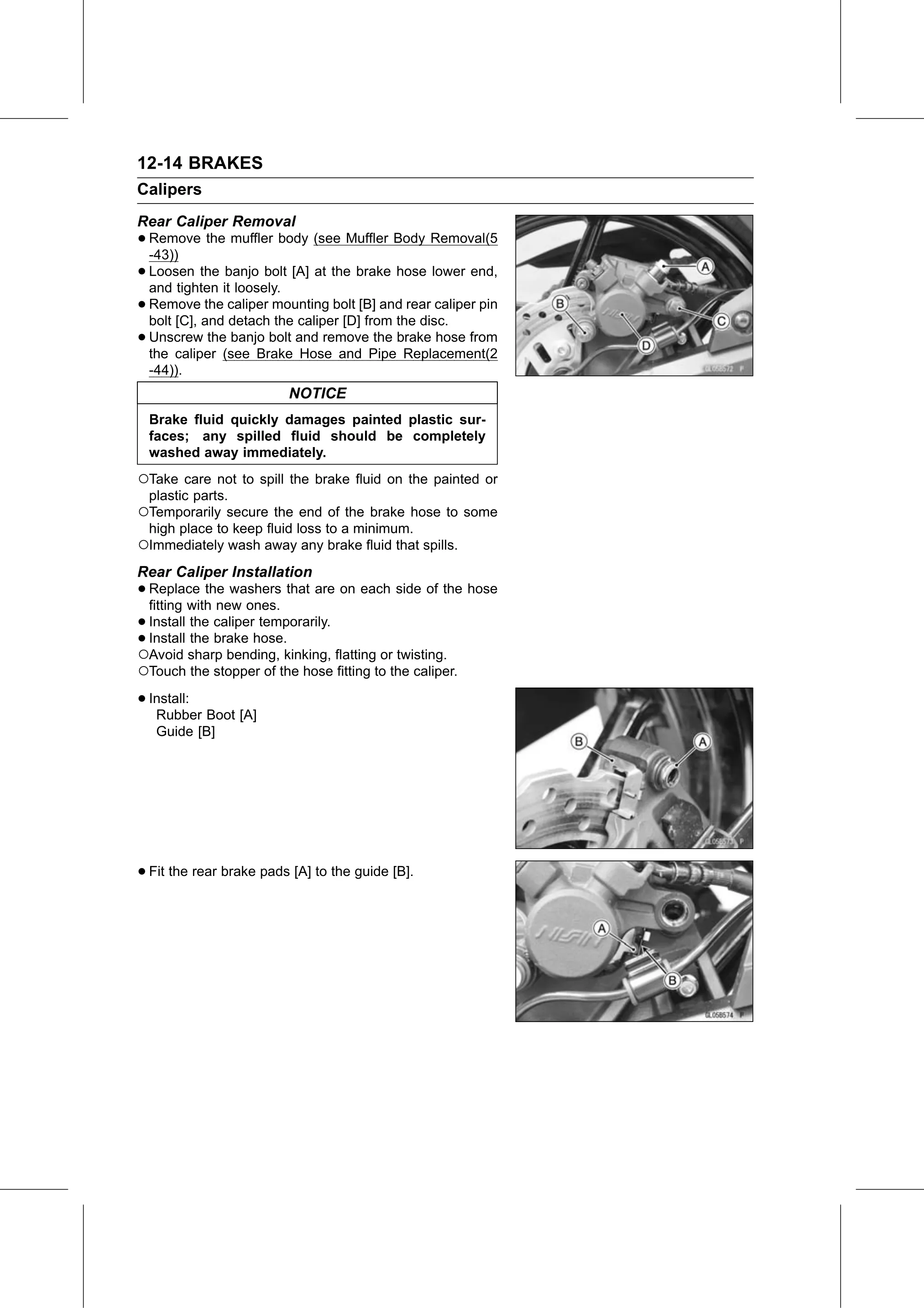 Service Manual (KLZ1000C) page 354 — Brakes › Rear Caliper Installation