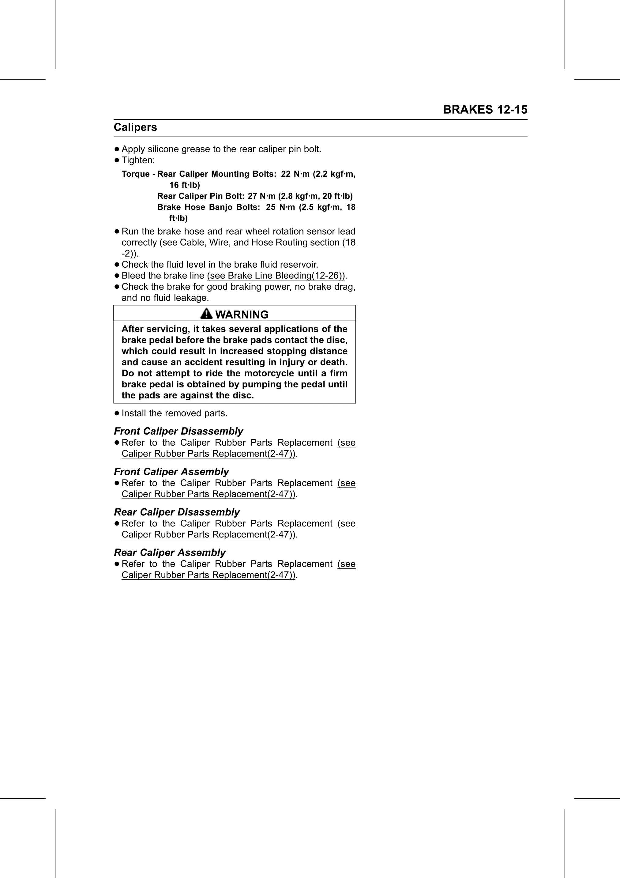 Service Manual (KLZ1000C) page 355 — Brakes › Rear Caliper Assembly