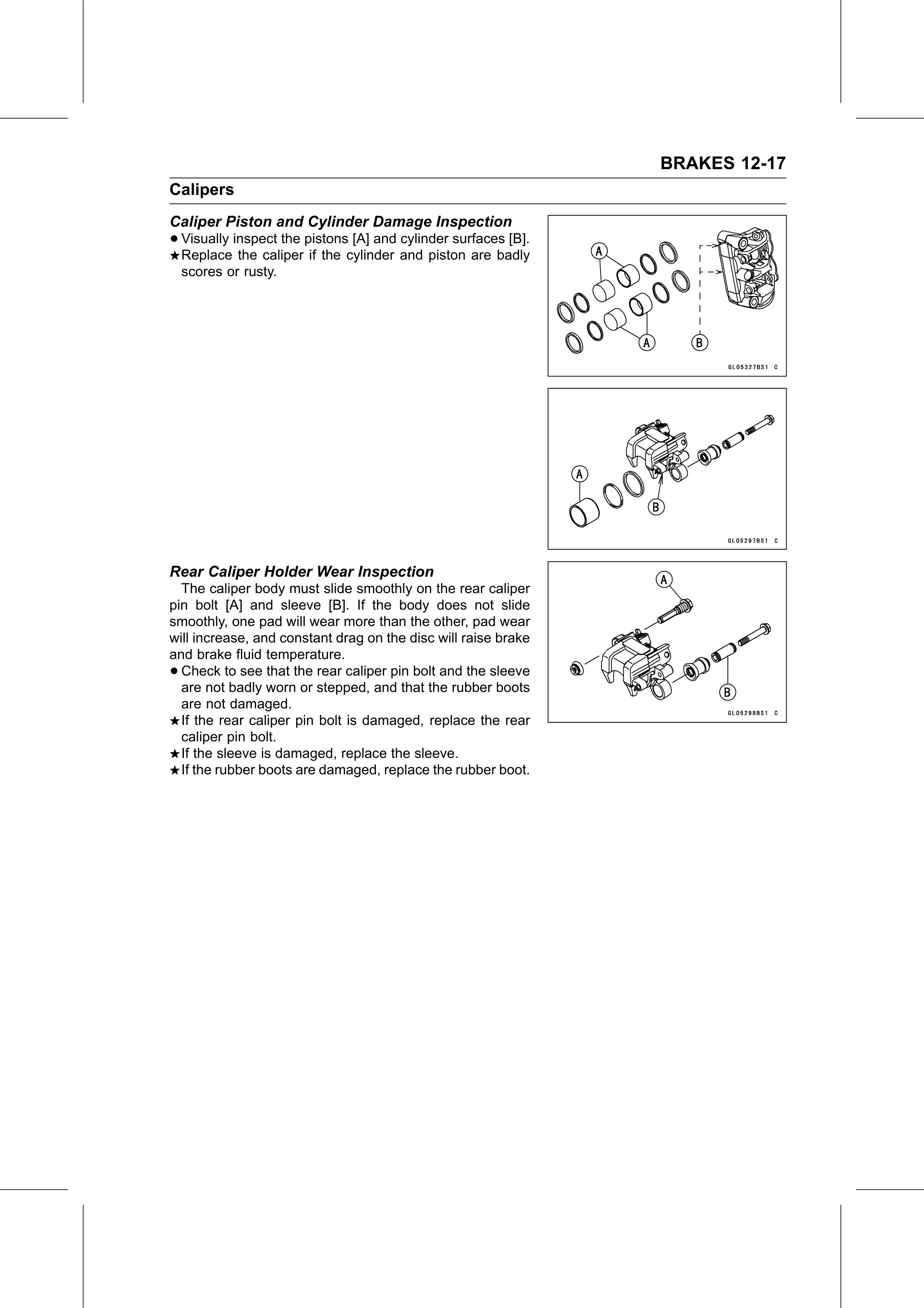 Service Manual (KLZ1000C) page 357 — Brakes › Rear Caliper Holder Wear Inspection