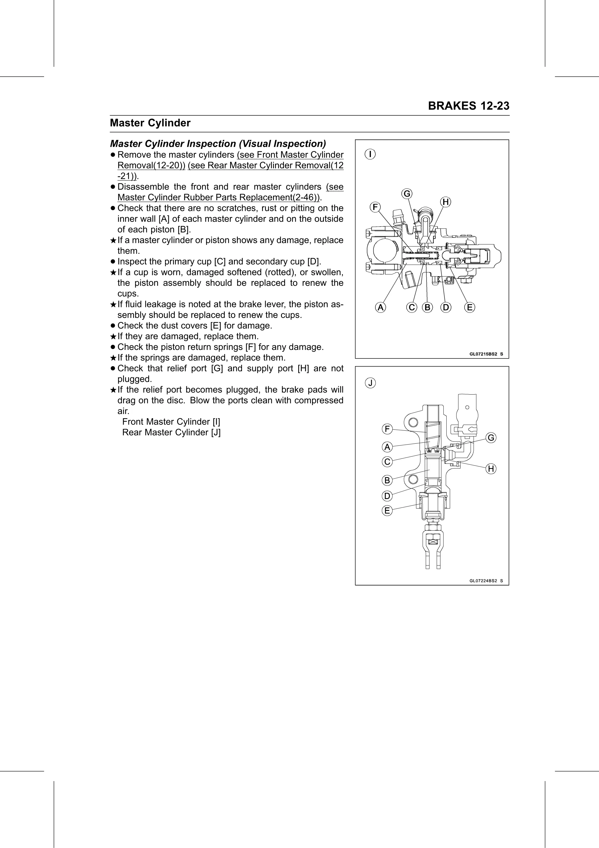 Service Manual (KLZ1000C) page 363 — Brakes › Master Cylinder Inspection (Visual Inspection)