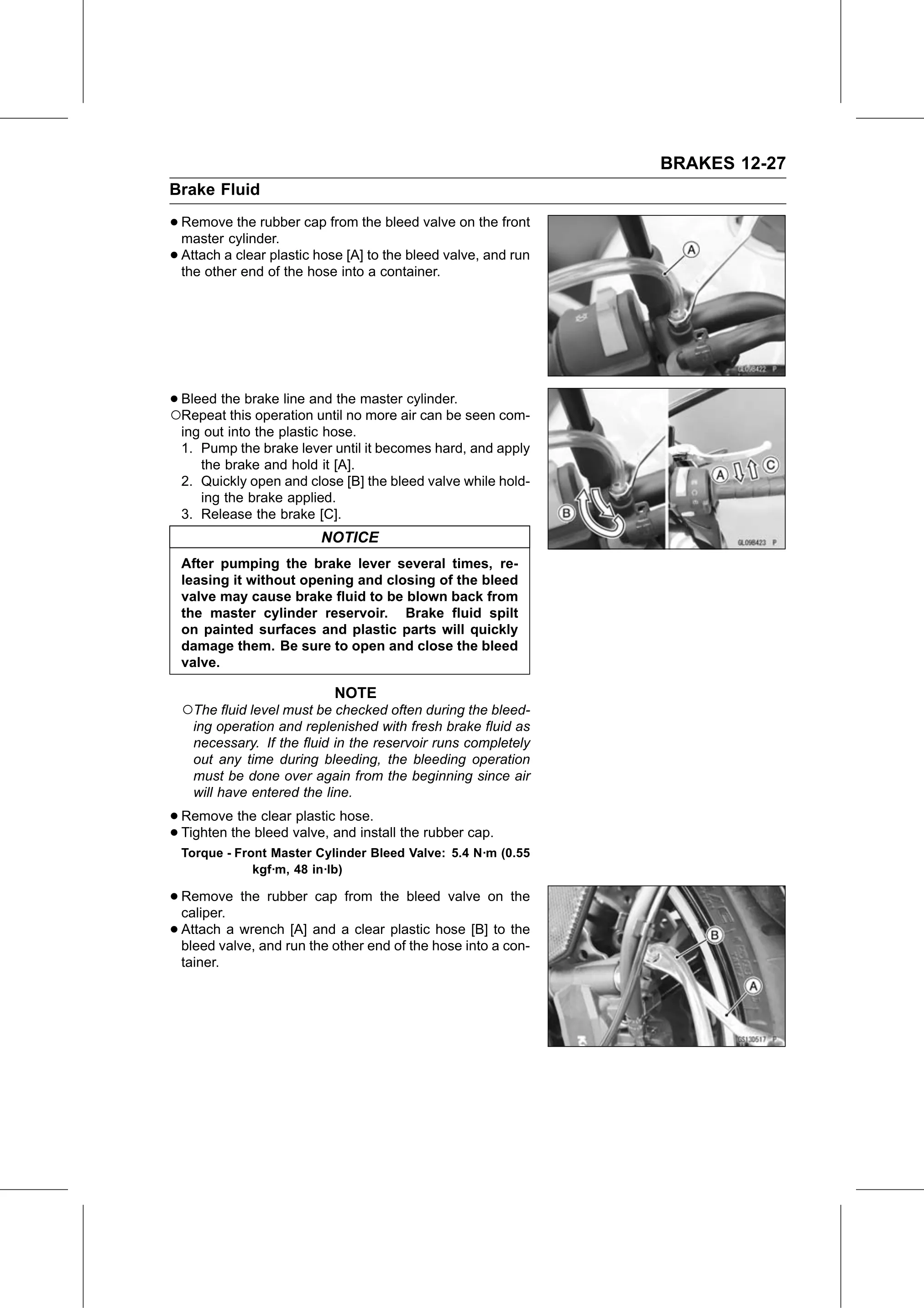 Service Manual (KLZ1000C) page 367 — Brakes › Brake Line Bleeding