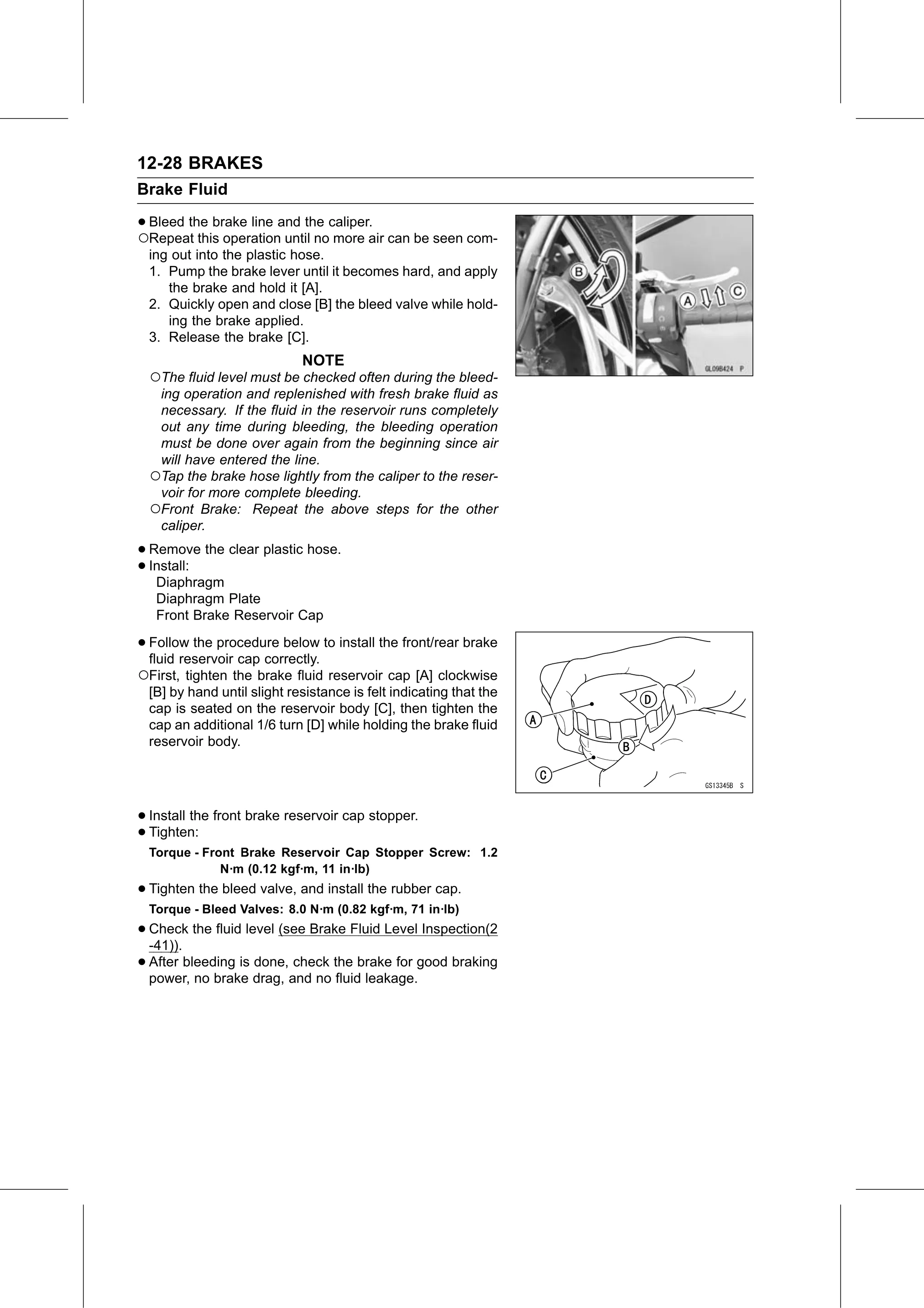 Service Manual (KLZ1000C) page 368 — Brakes › Brake Line Bleeding