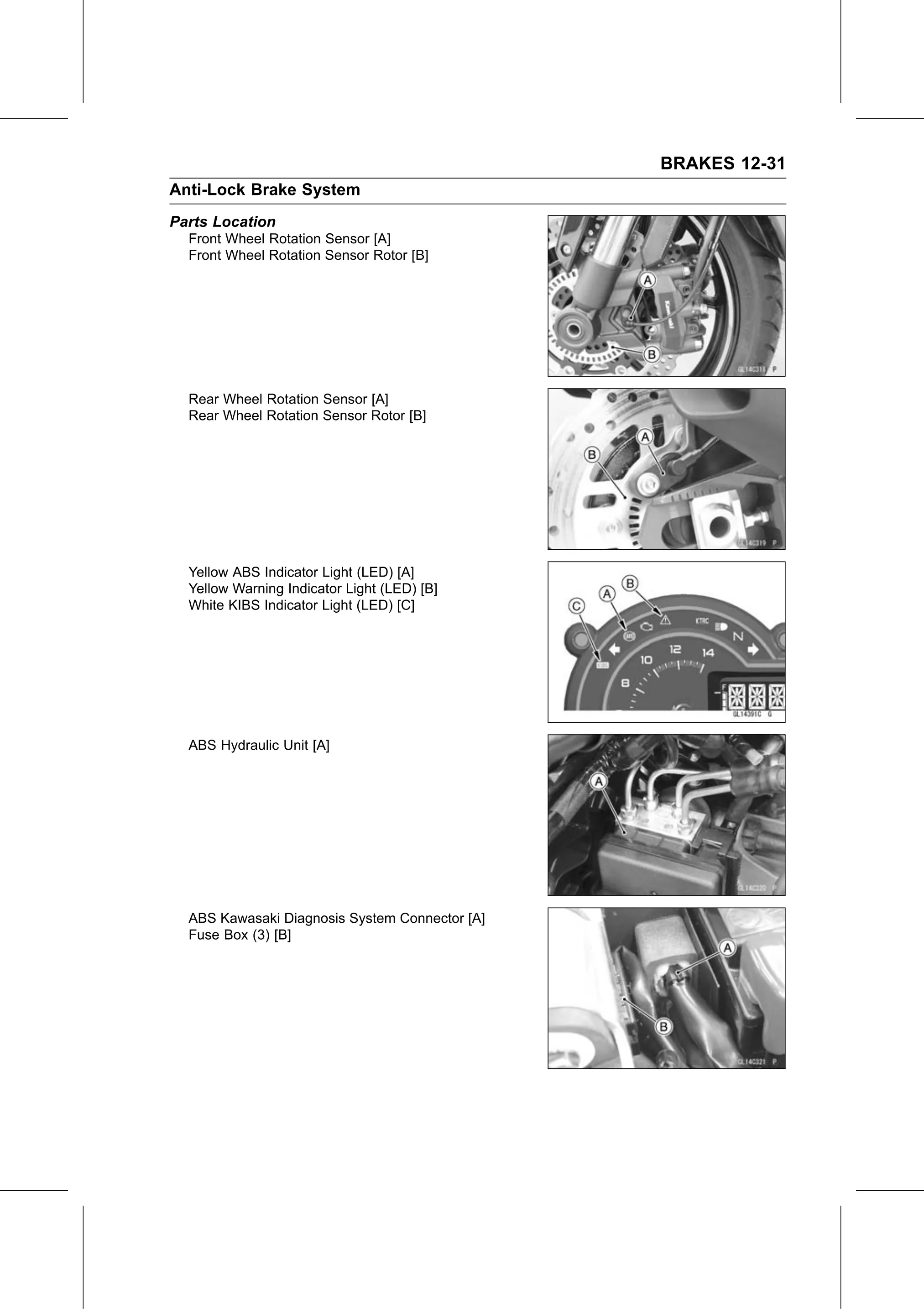 Service Manual (KLZ1000C) page 371 — Brakes › Parts Location