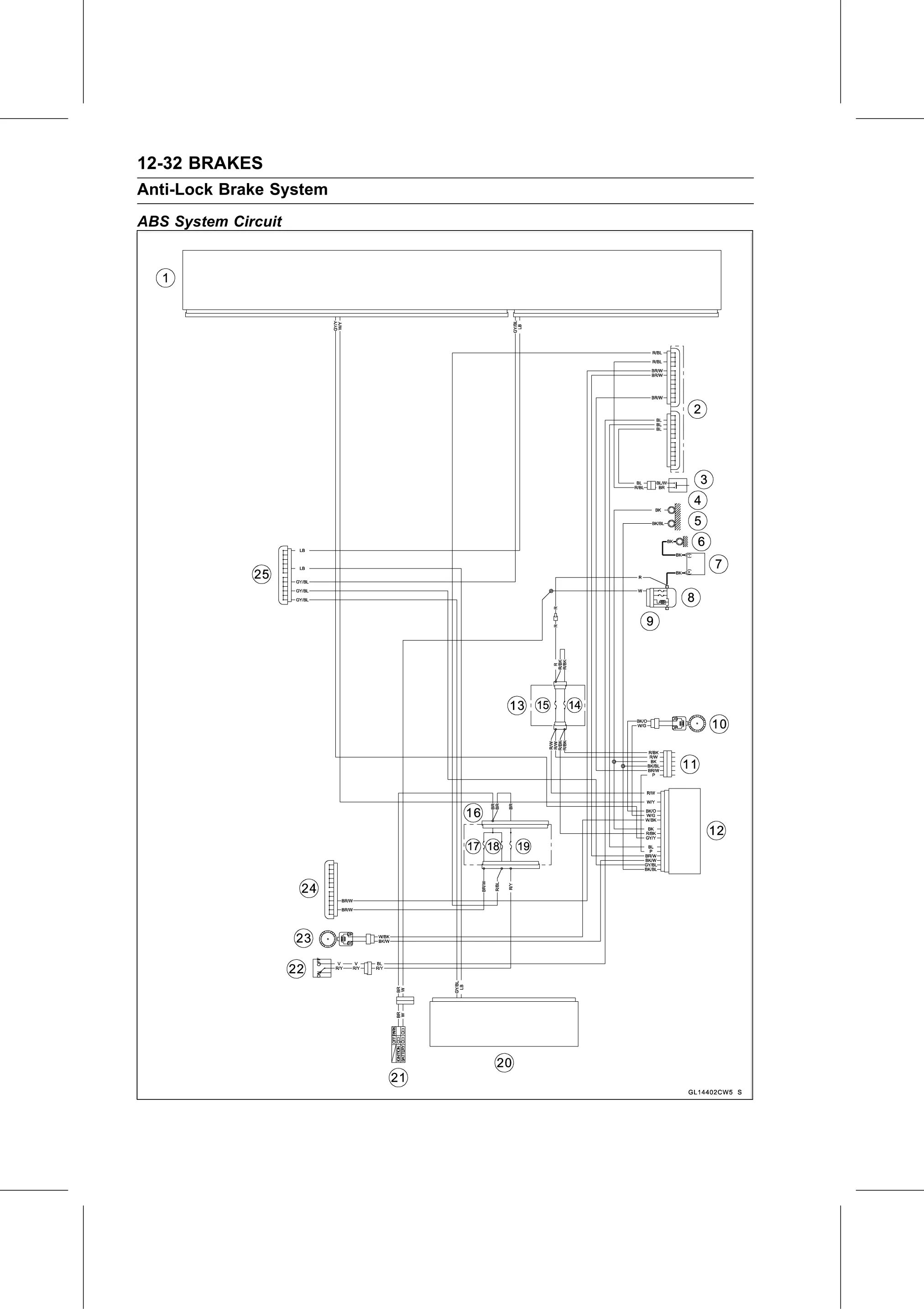 Service Manual (KLZ1000C) page 372 — Brakes › ABS System Circuit