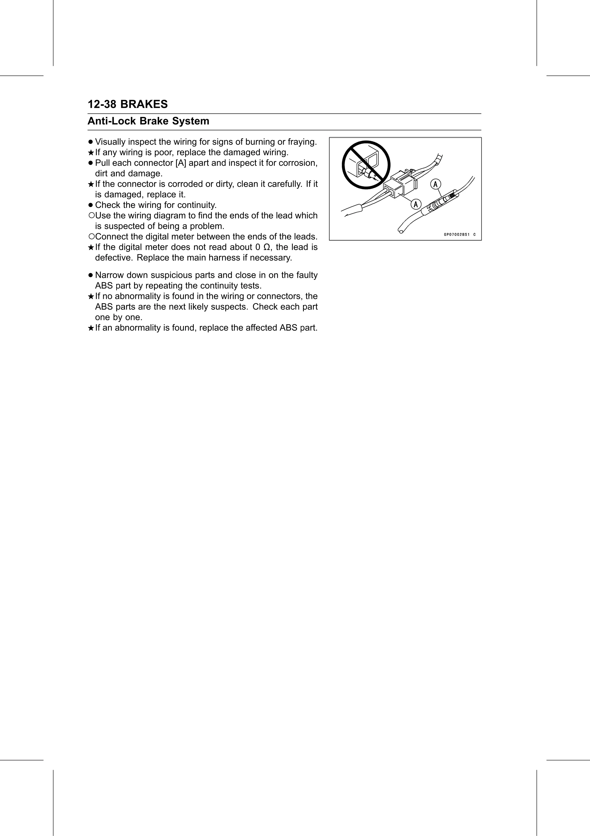 Service Manual (KLZ1000C) page 378 — Brakes › ABS Troubleshooting Outline