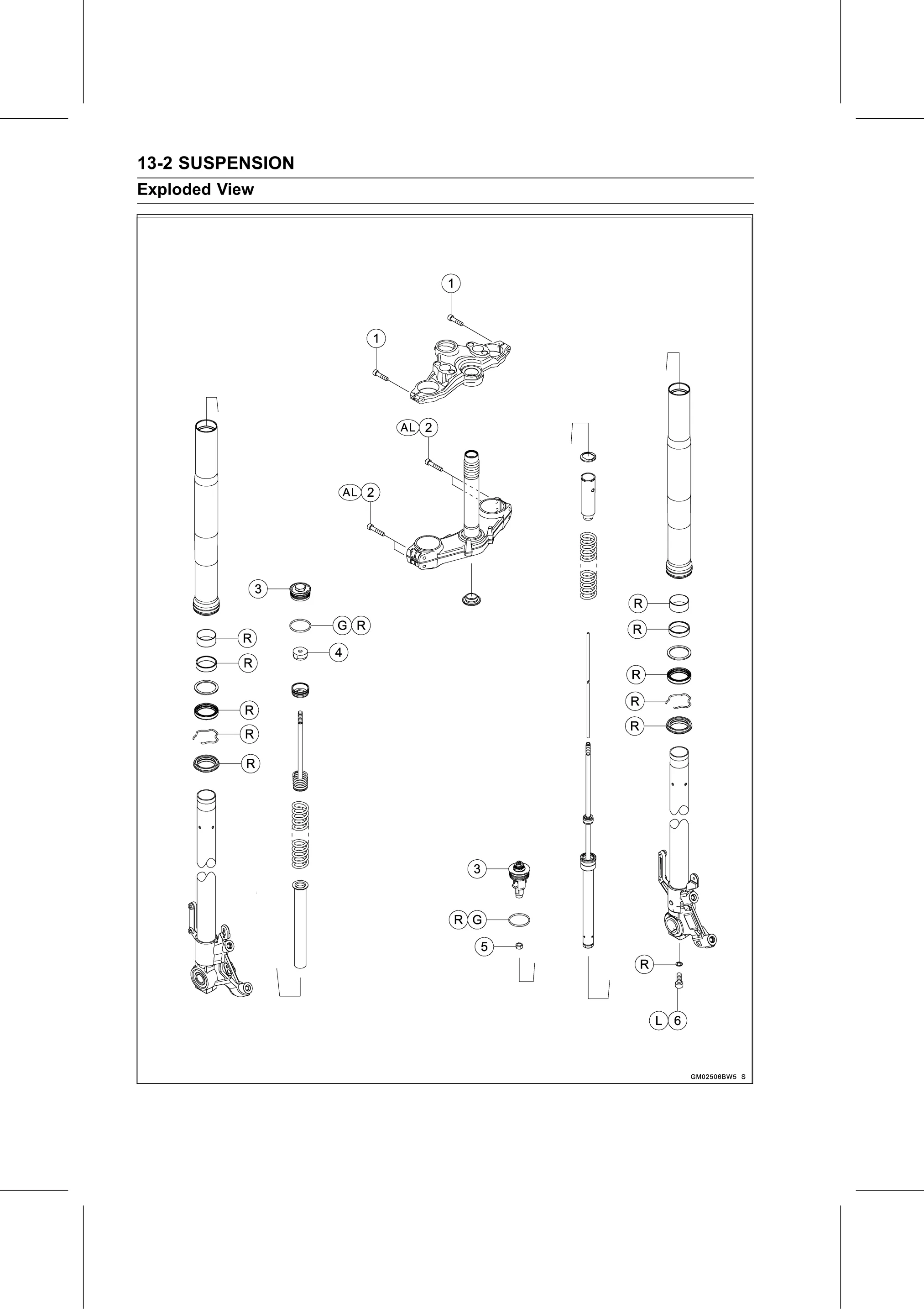 Service Manual (KLZ1000C) page 394 — Suspension › Exploded View