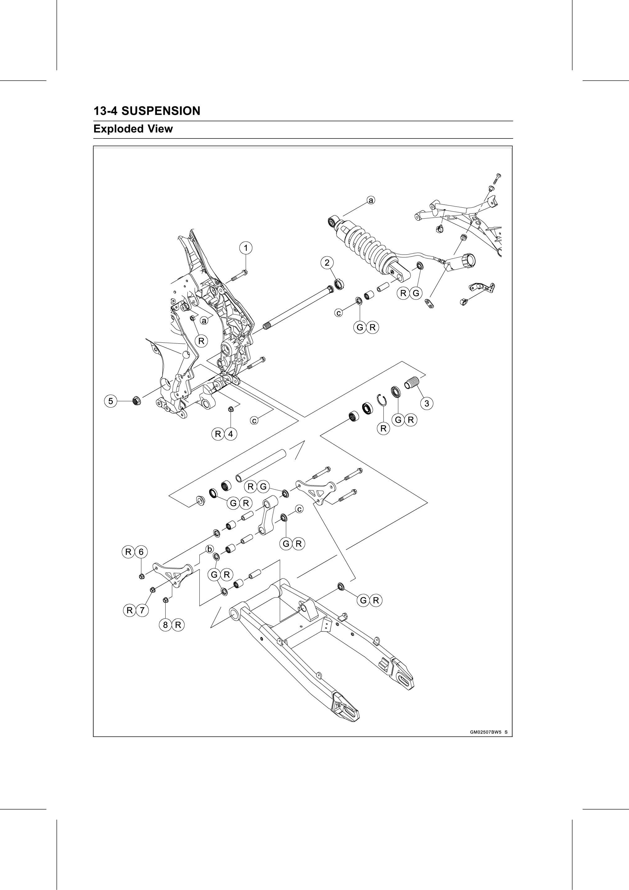 Service Manual (KLZ1000C) page 396 — Suspension › Exploded View