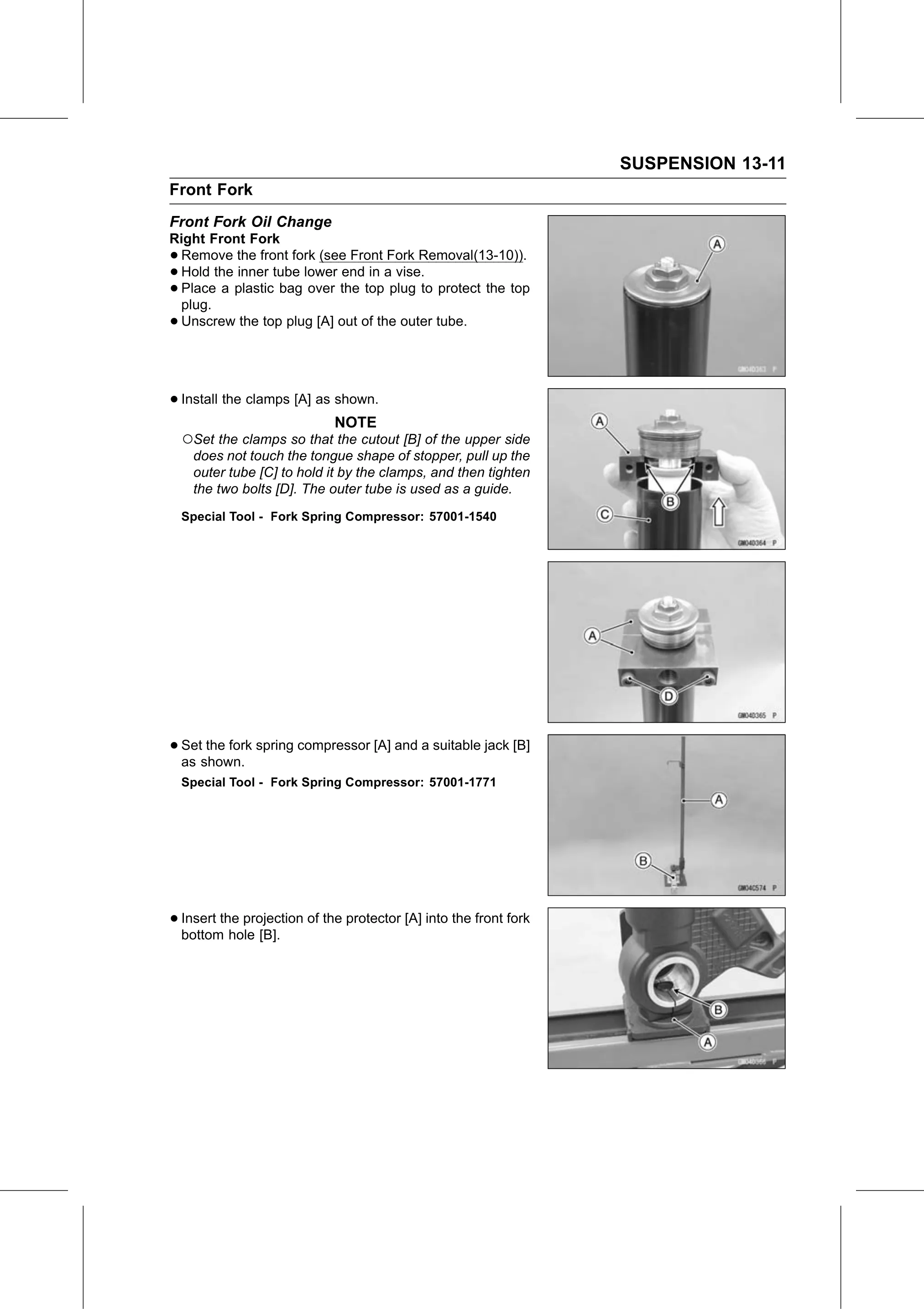 Service Manual (KLZ1000C) page 403 — Suspension › Front Fork Oil Change