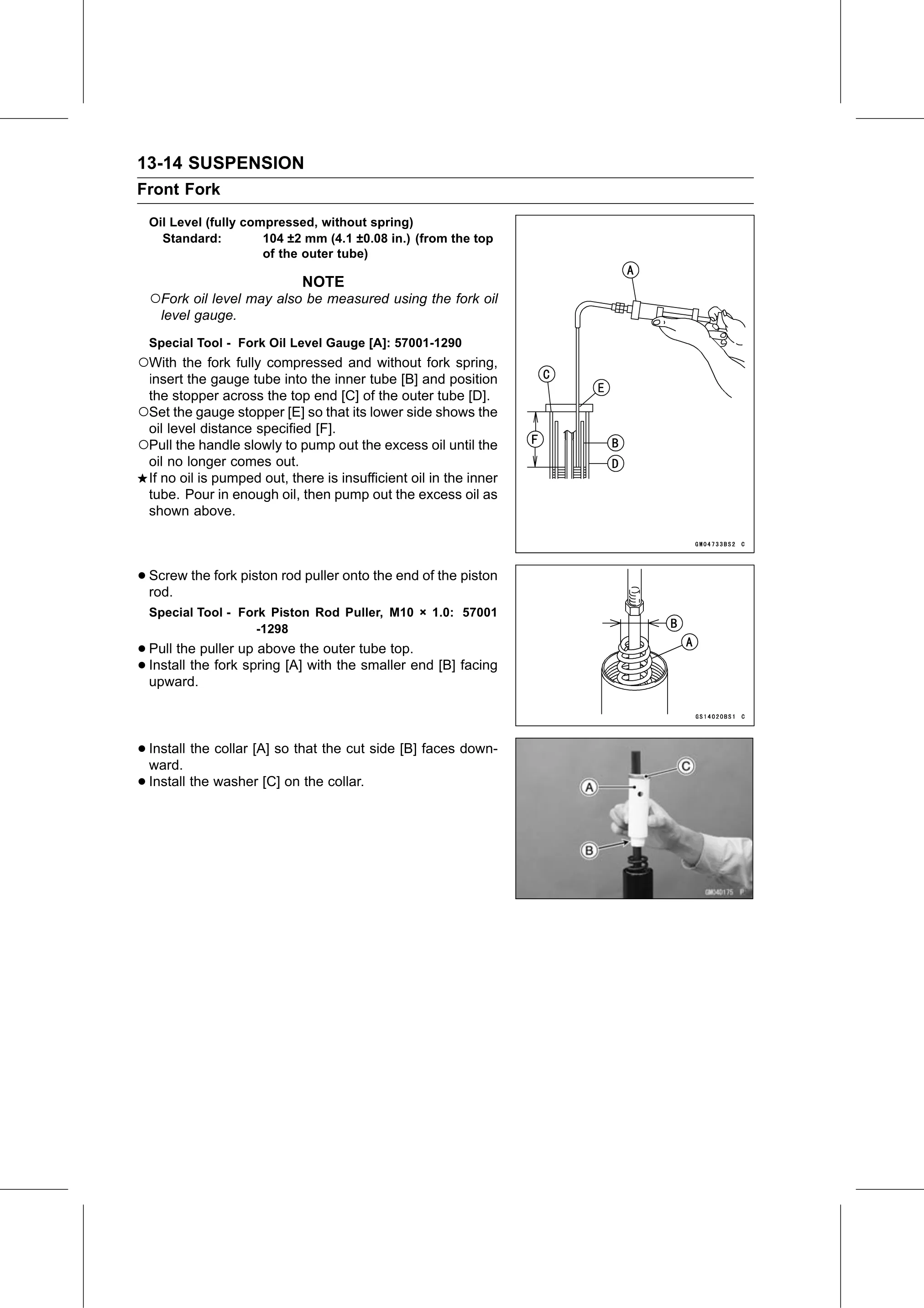 Service Manual (KLZ1000C) page 406 — Suspension › Front Fork Oil Change