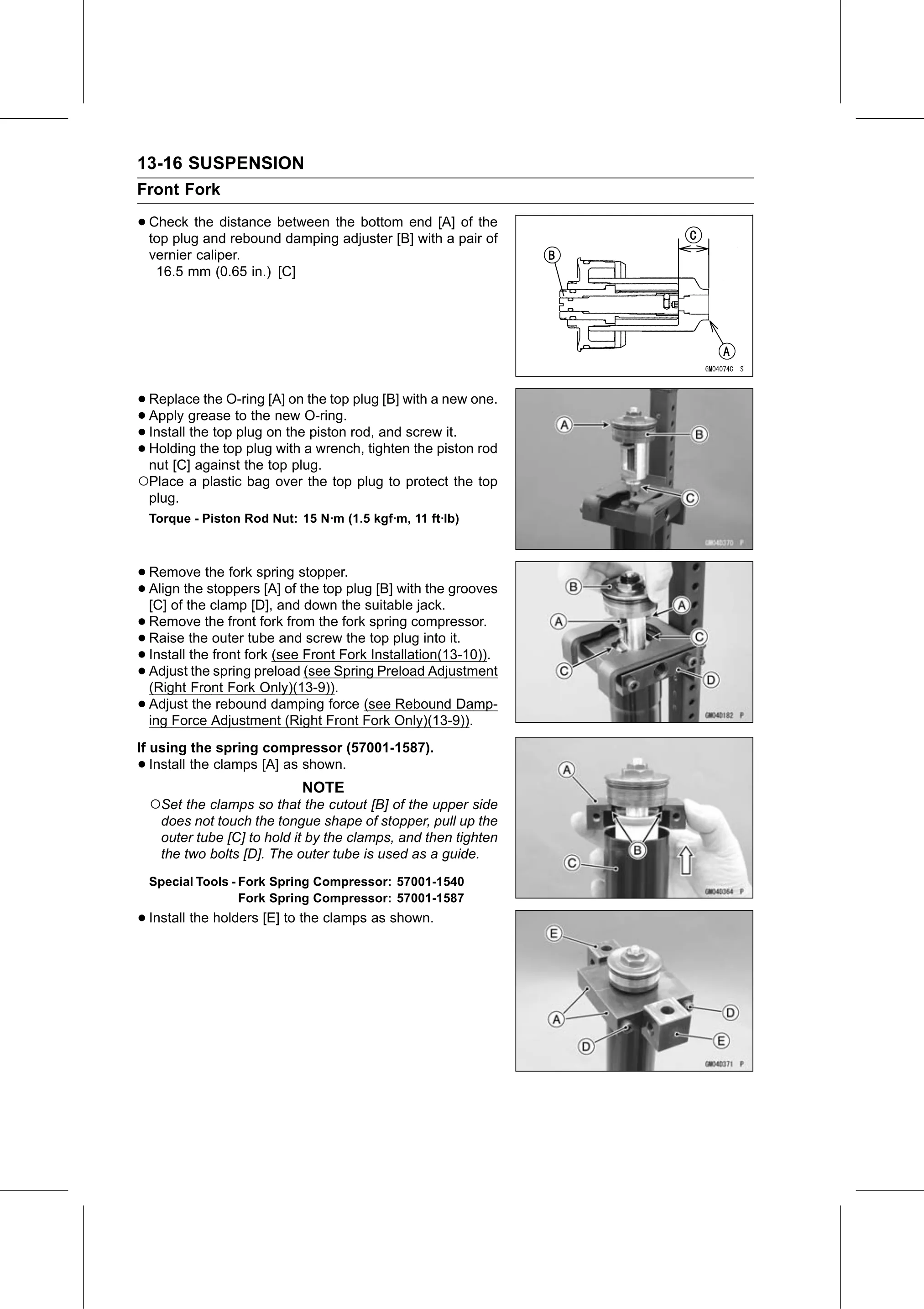 Service Manual (KLZ1000C) page 408 — Suspension › Front Fork Oil Change