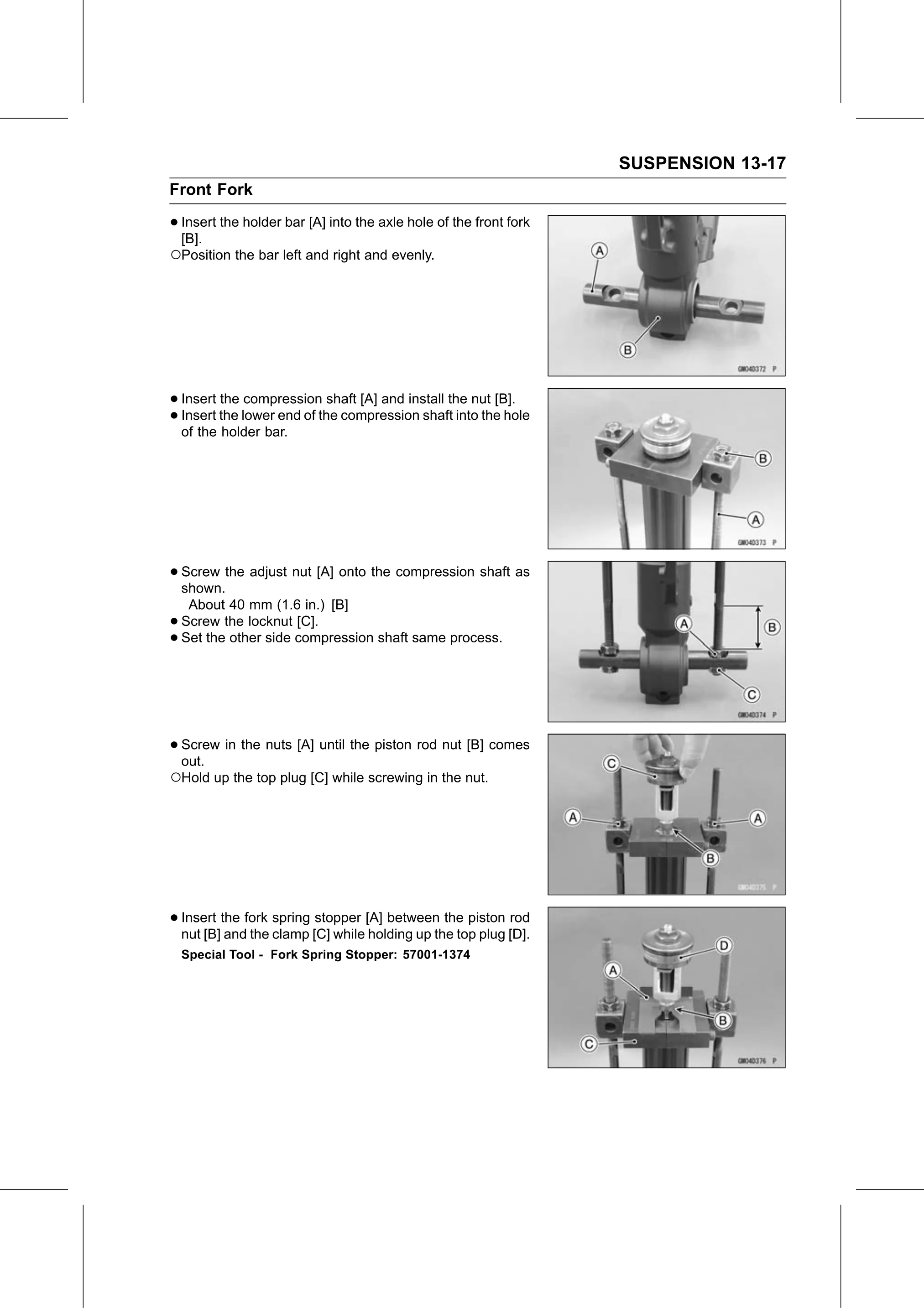 Service Manual (KLZ1000C) page 409 — Suspension › Front Fork Oil Change