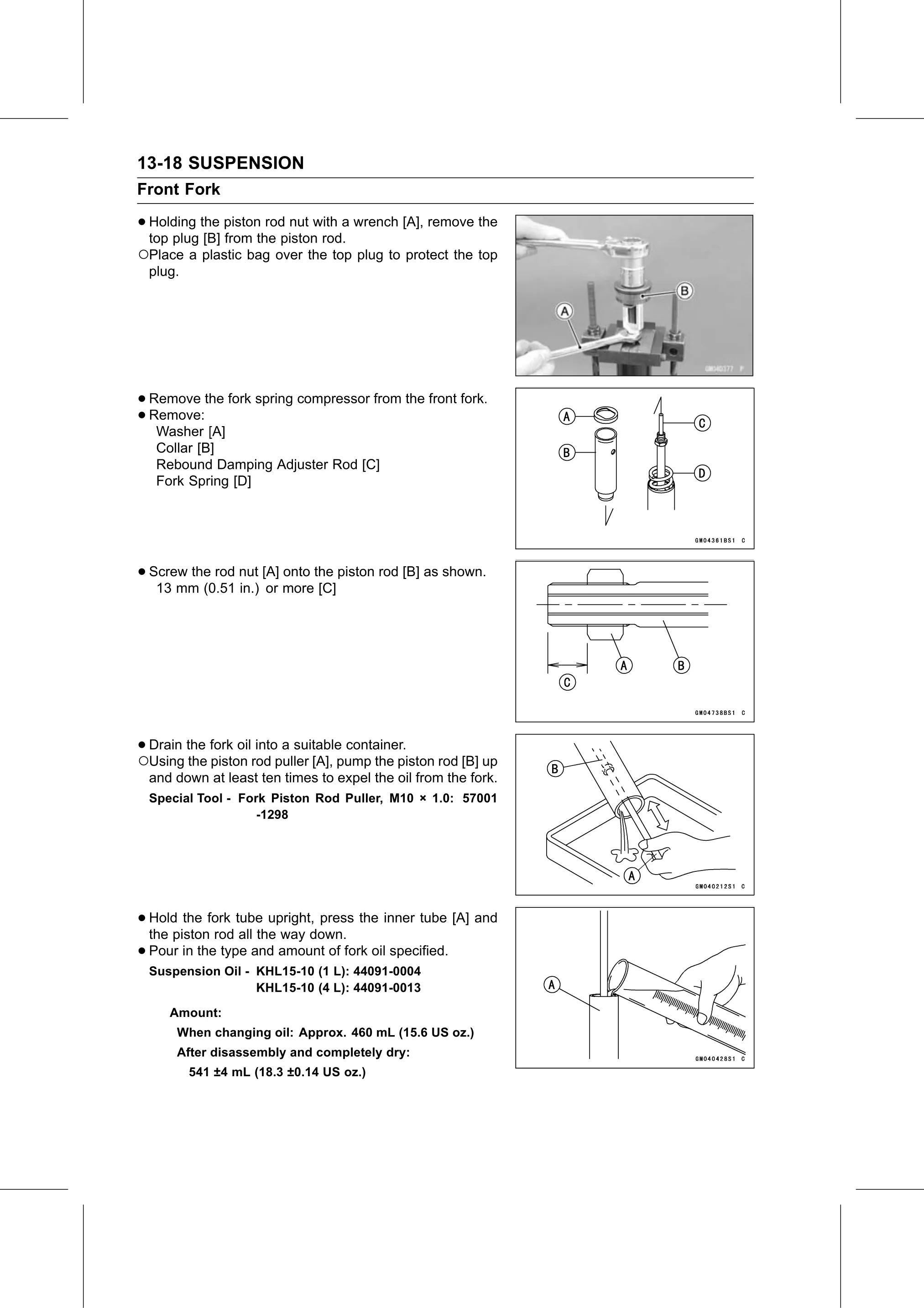 Service Manual (KLZ1000C) page 410 — Suspension › Front Fork Oil Change