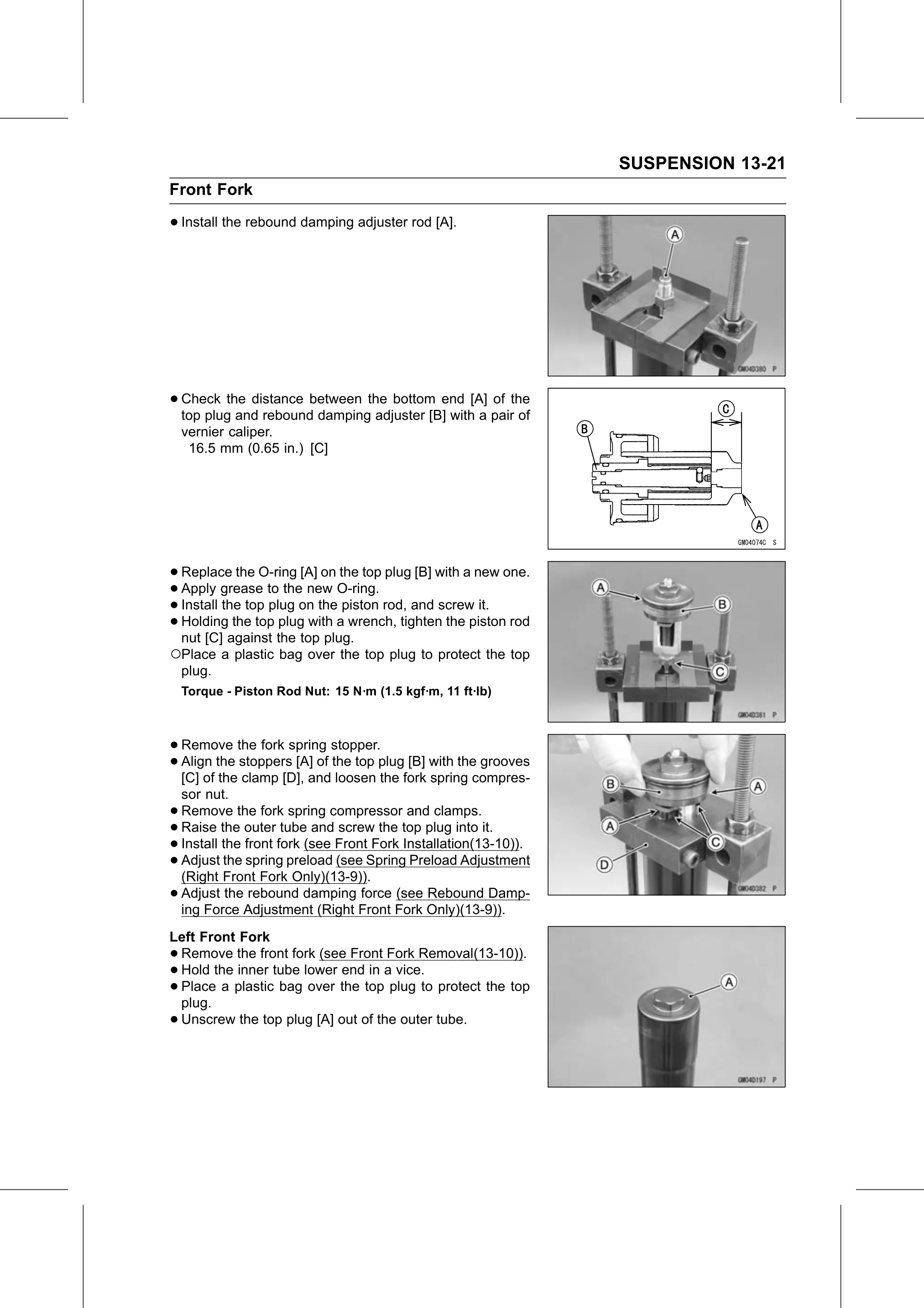 Service Manual (KLZ1000C) page 413 — Suspension › Front Fork Oil Change