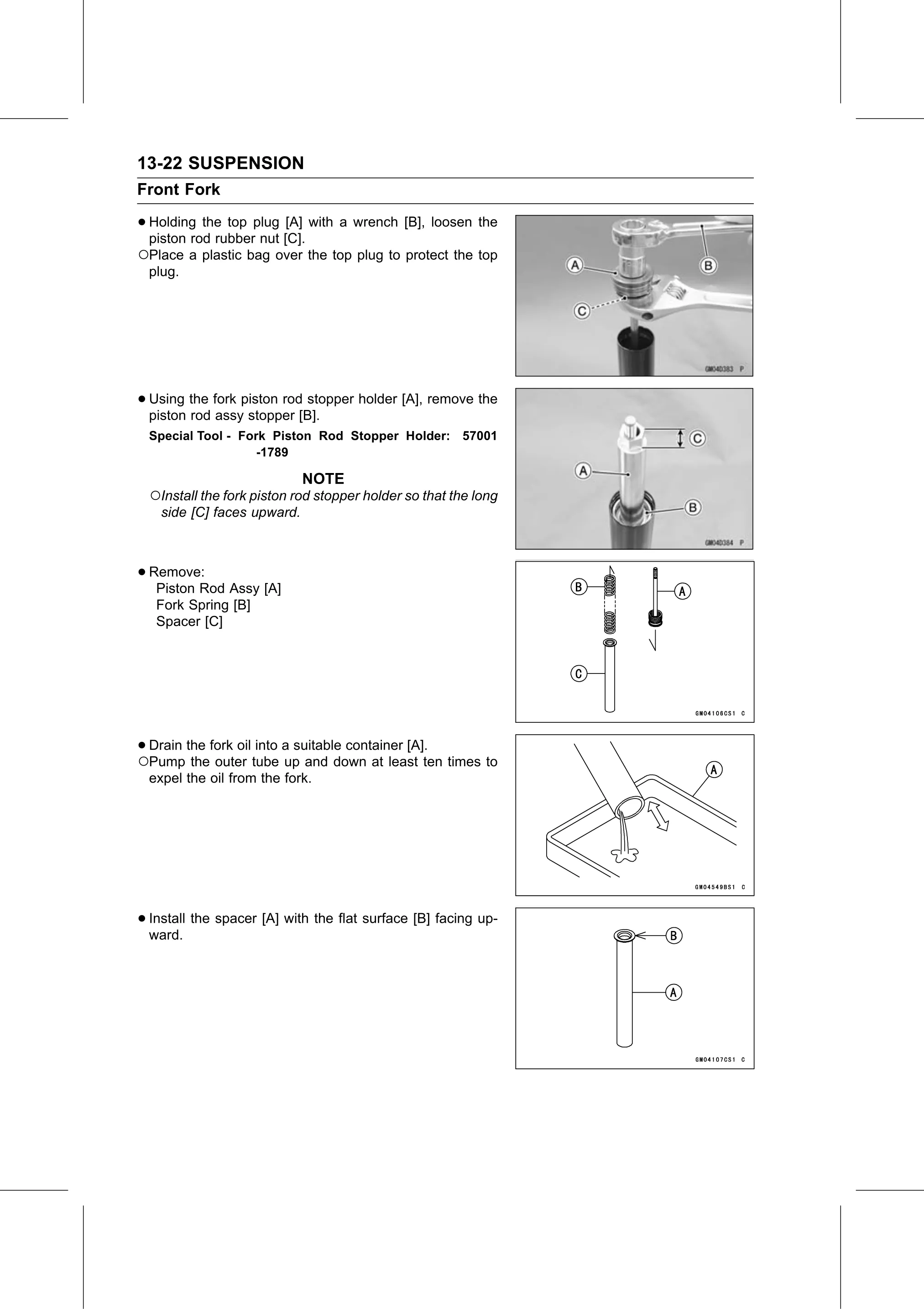 Service Manual (KLZ1000C) page 414 — Suspension › Front Fork Oil Change