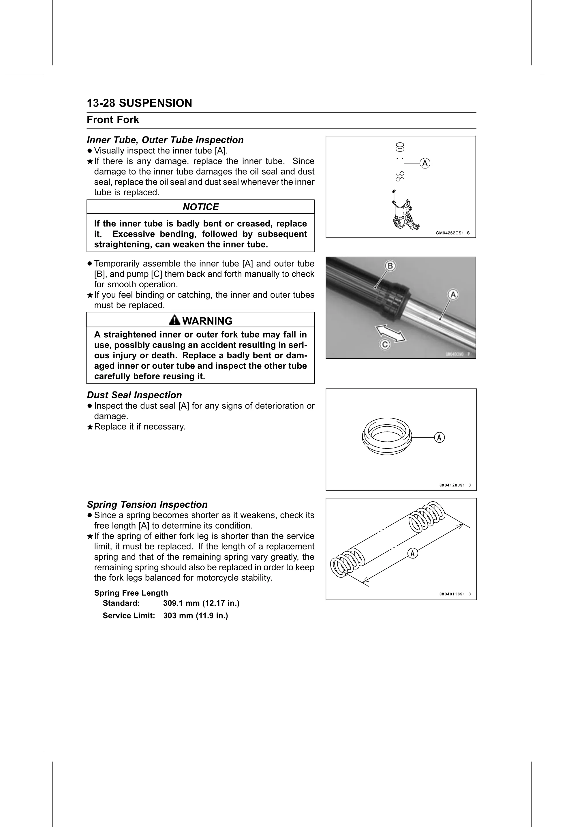 Service Manual (KLZ1000C) page 420 — Suspension › Spring Tension Inspection