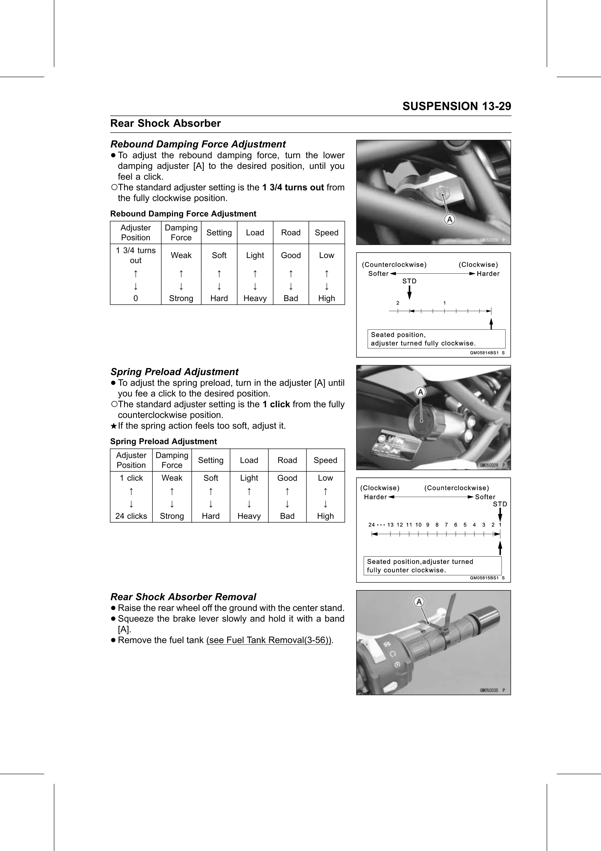 Service Manual (KLZ1000C) page 421 — Suspension › Rear Shock Absorber Removal