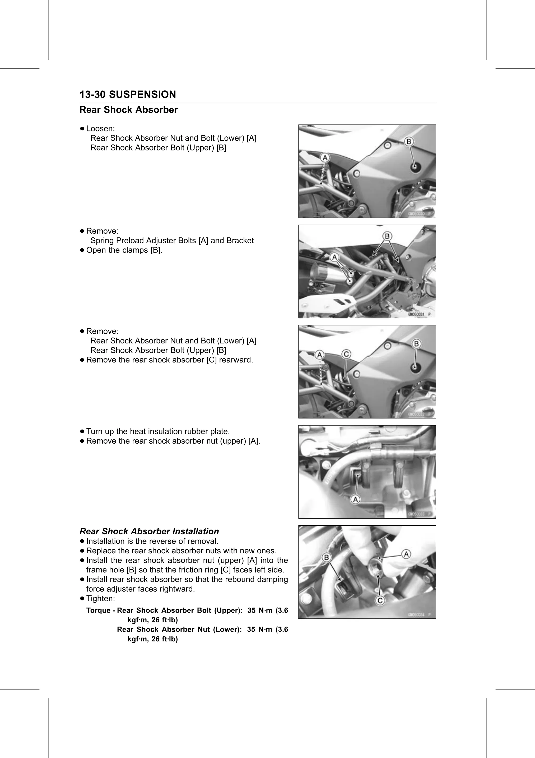 Service Manual (KLZ1000C) page 422 — Suspension › Rear Shock Absorber Installation