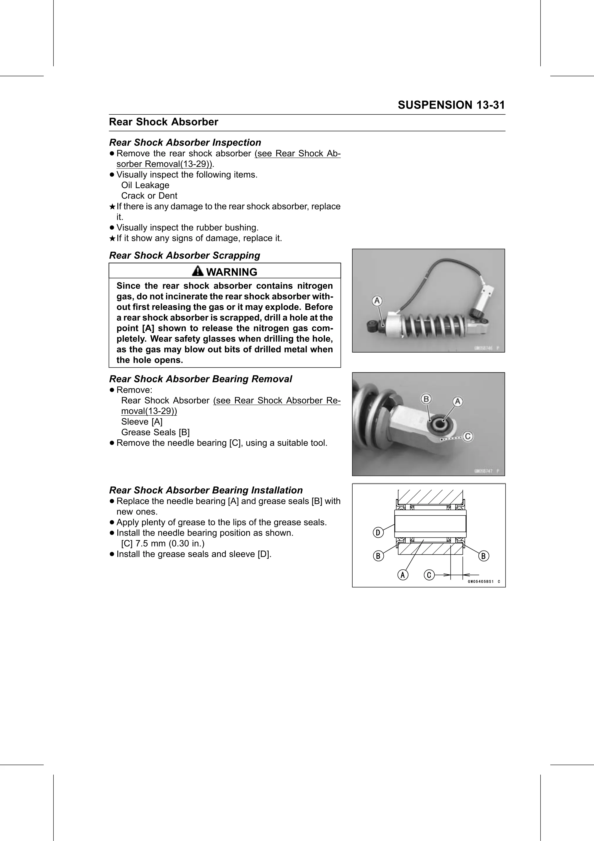 Service Manual (KLZ1000C) page 423 — Suspension › Rear Shock Absorber Bearing Installation