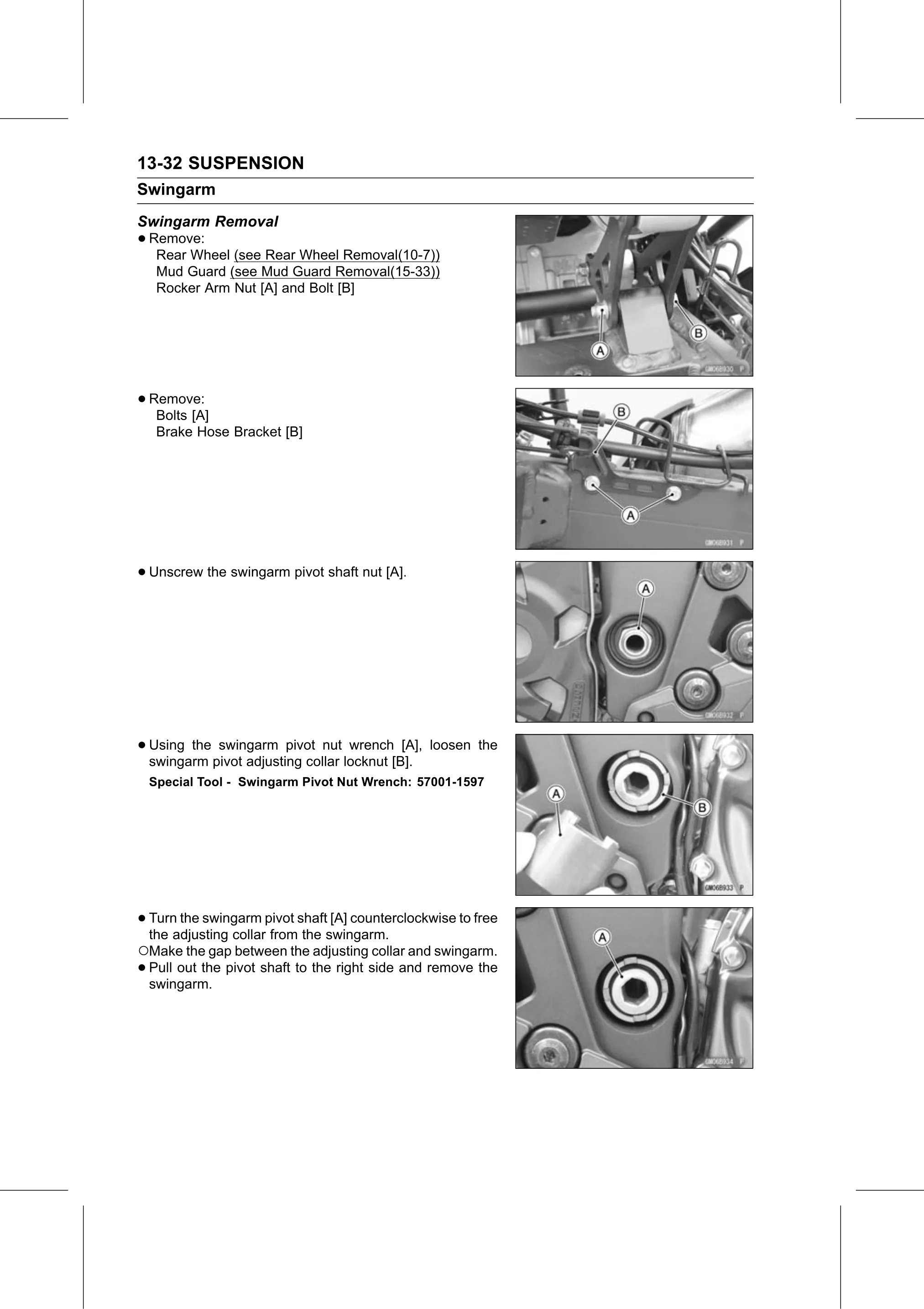 Service Manual (KLZ1000C) page 424 — Suspension › Swingarm Removal