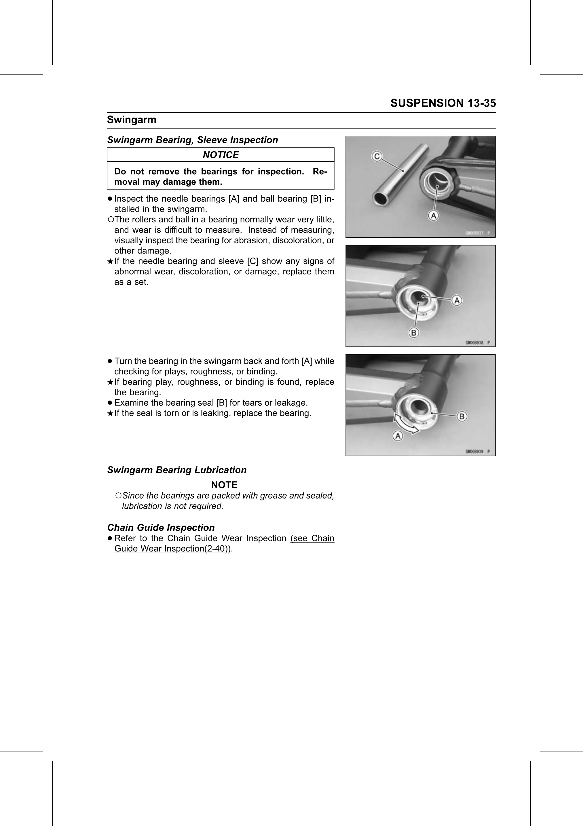 Service Manual (KLZ1000C) page 427 — Suspension › Chain Guide Inspection