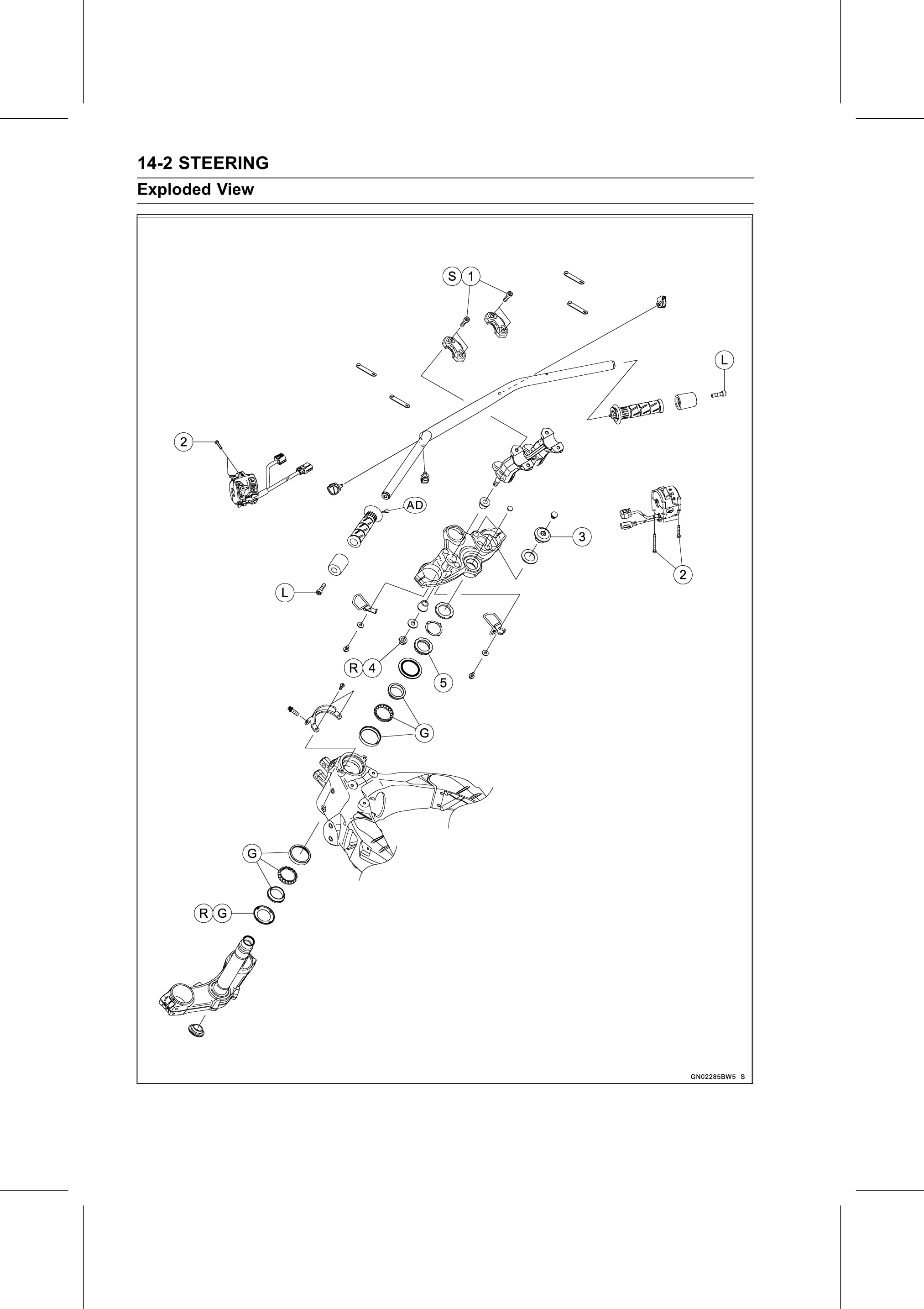 Service Manual (KLZ1000C) page 432 — Steering › Exploded View