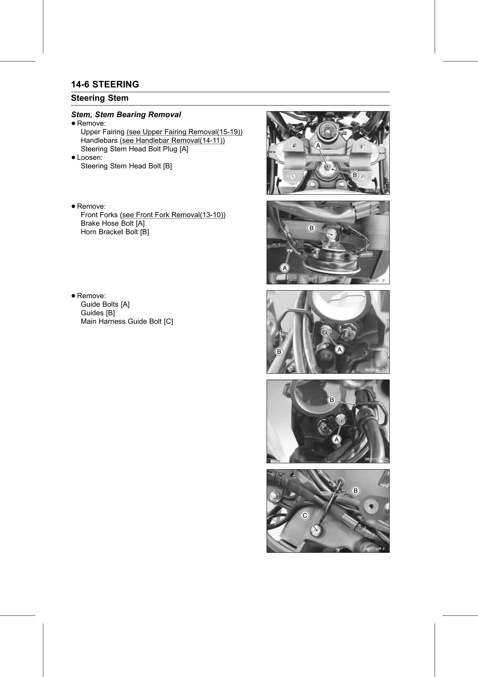 Service Manual (KLZ1000C) page 436 — Steering › Stem, Stem Bearing Removal