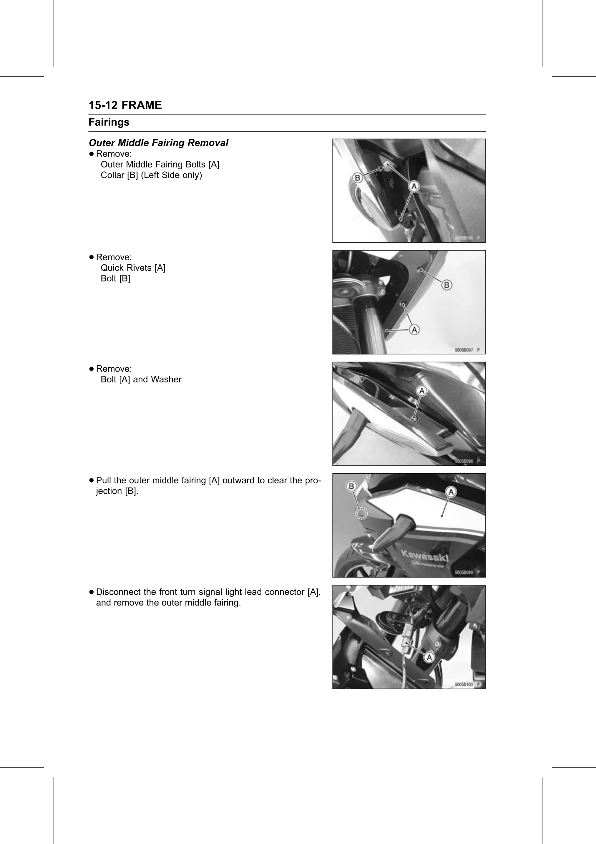 Service Manual (KLZ1000C) page 456 — Frame › Outer Middle Fairing Removal
