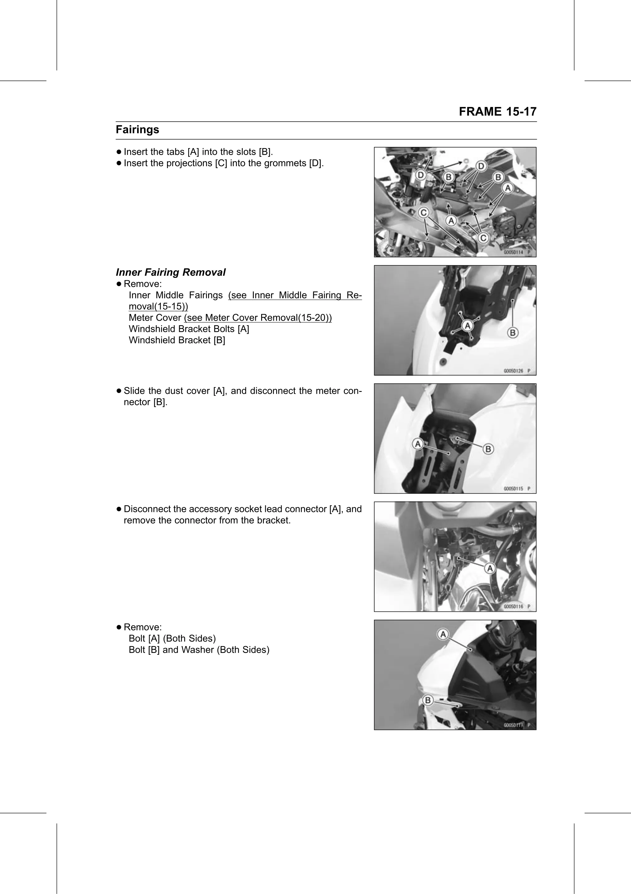 Service Manual (KLZ1000C) page 461 — Frame › Inner Fairing Removal