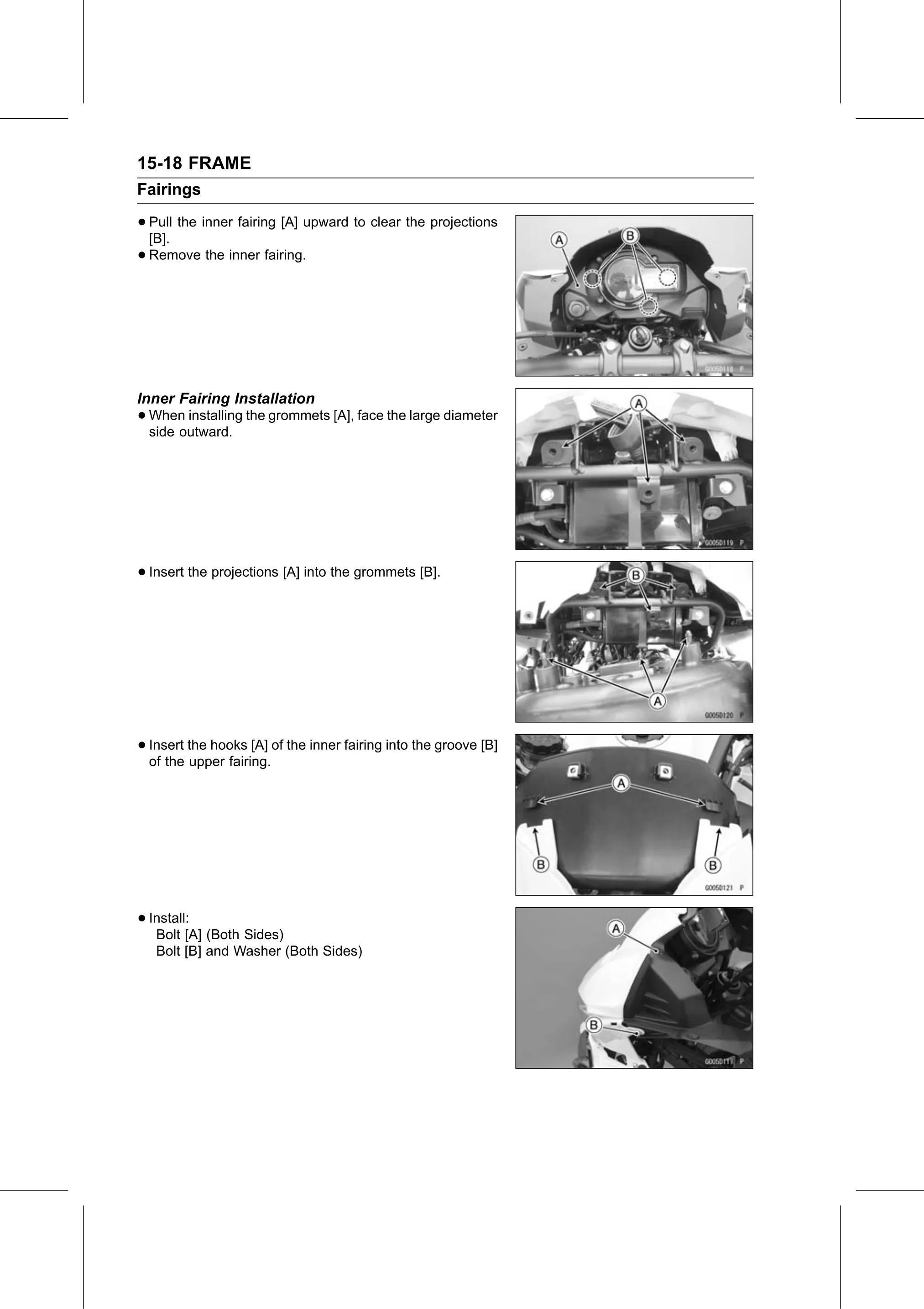Service Manual (KLZ1000C) page 462 — Frame › Inner Fairing Installation