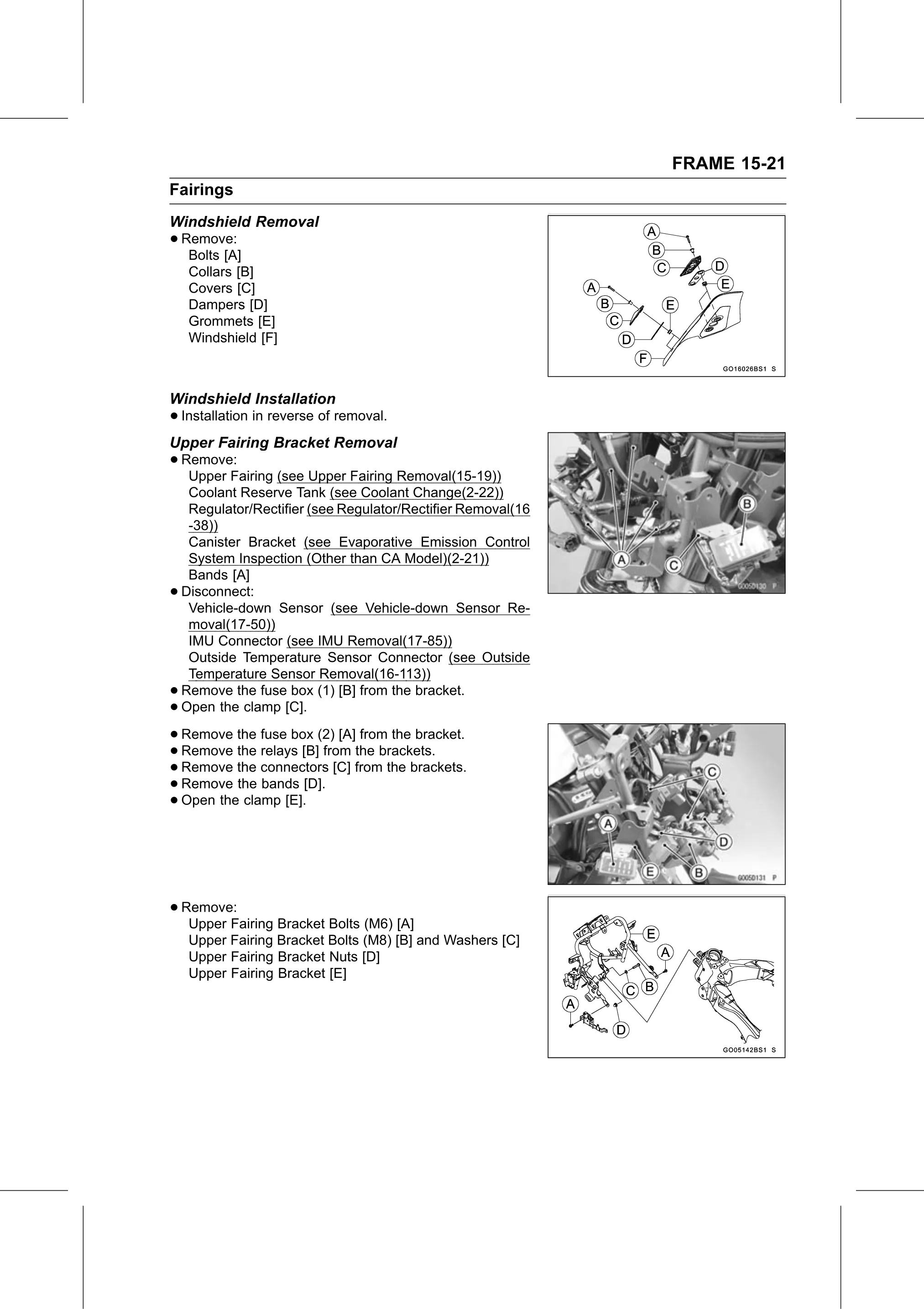 Service Manual (KLZ1000C) page 465 — Frame › Upper Fairing Bracket Removal