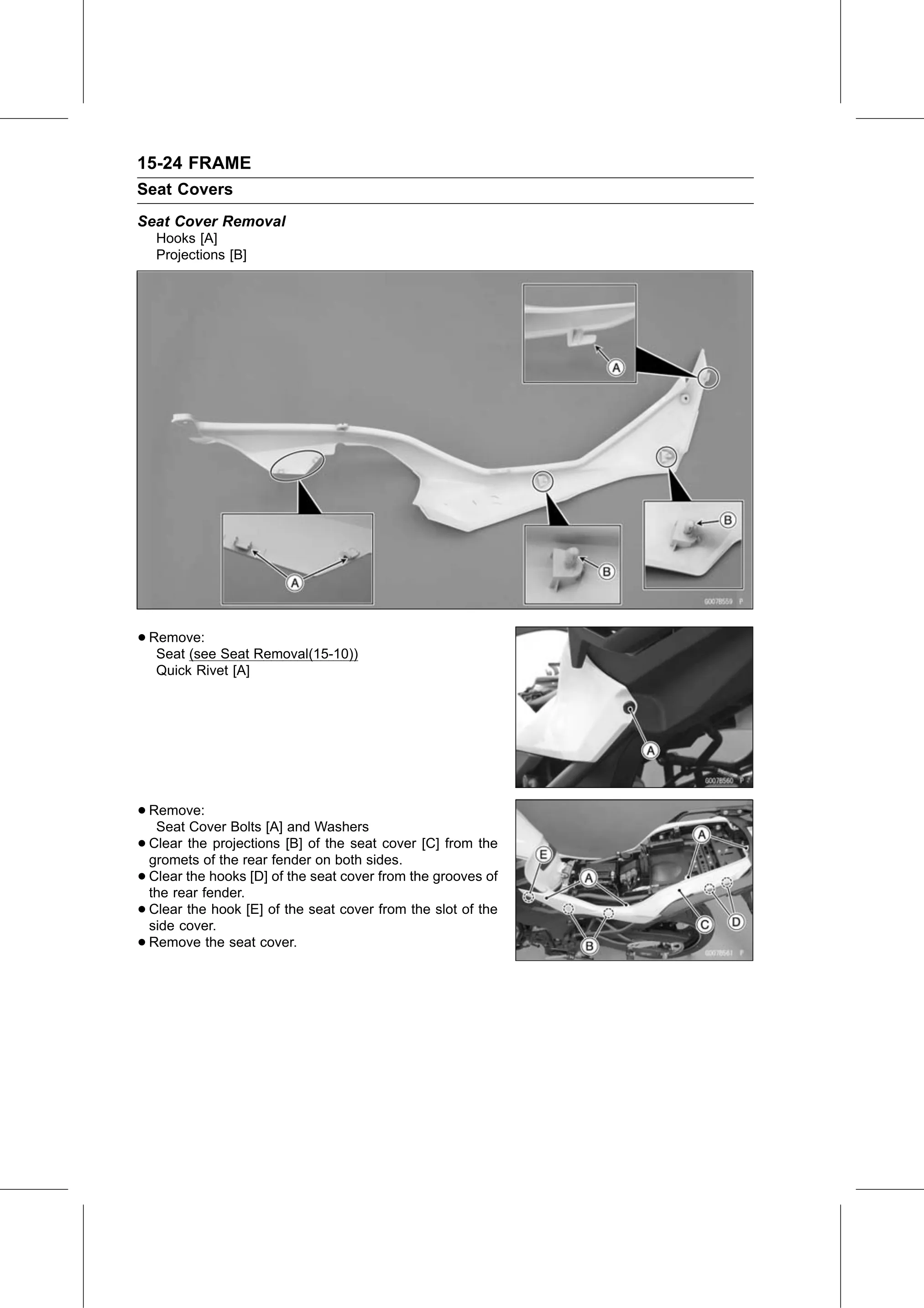 Service Manual (KLZ1000C) page 468 — Frame › Seat Cover Removal
