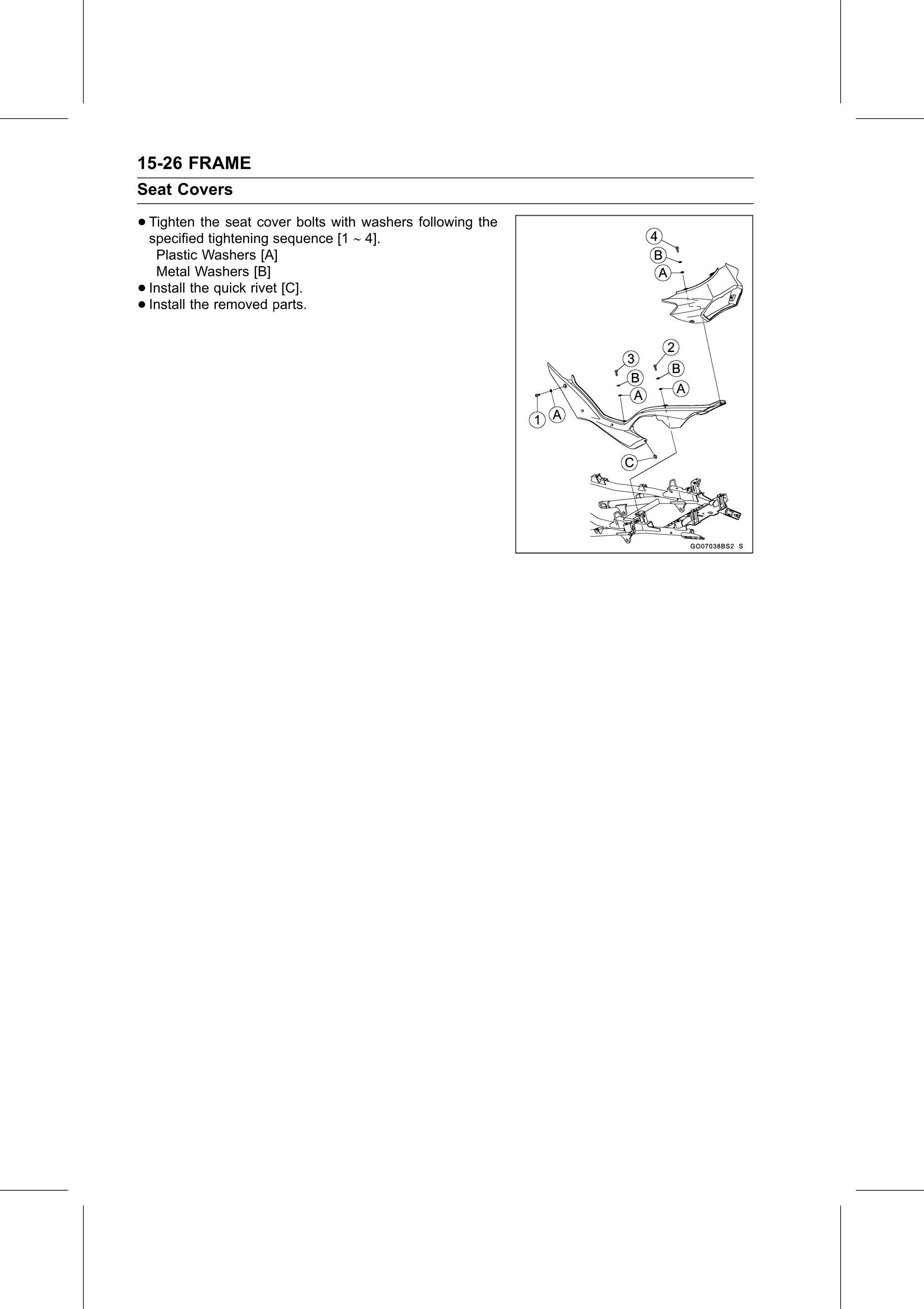 Service Manual (KLZ1000C) page 470 — Frame › Seat Cover Installation