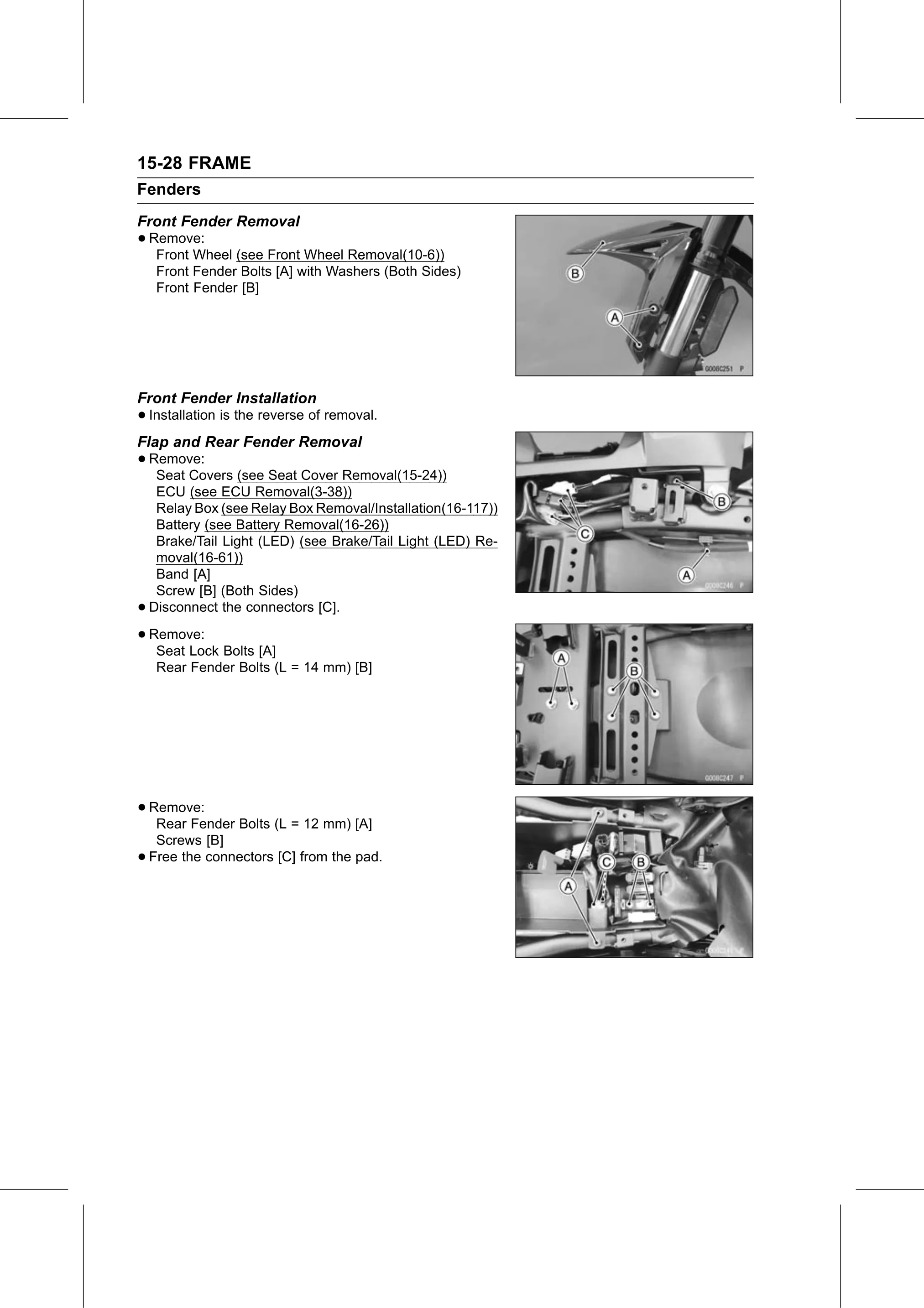 Service Manual (KLZ1000C) page 472 — Frame › Flap and Rear Fender Removal