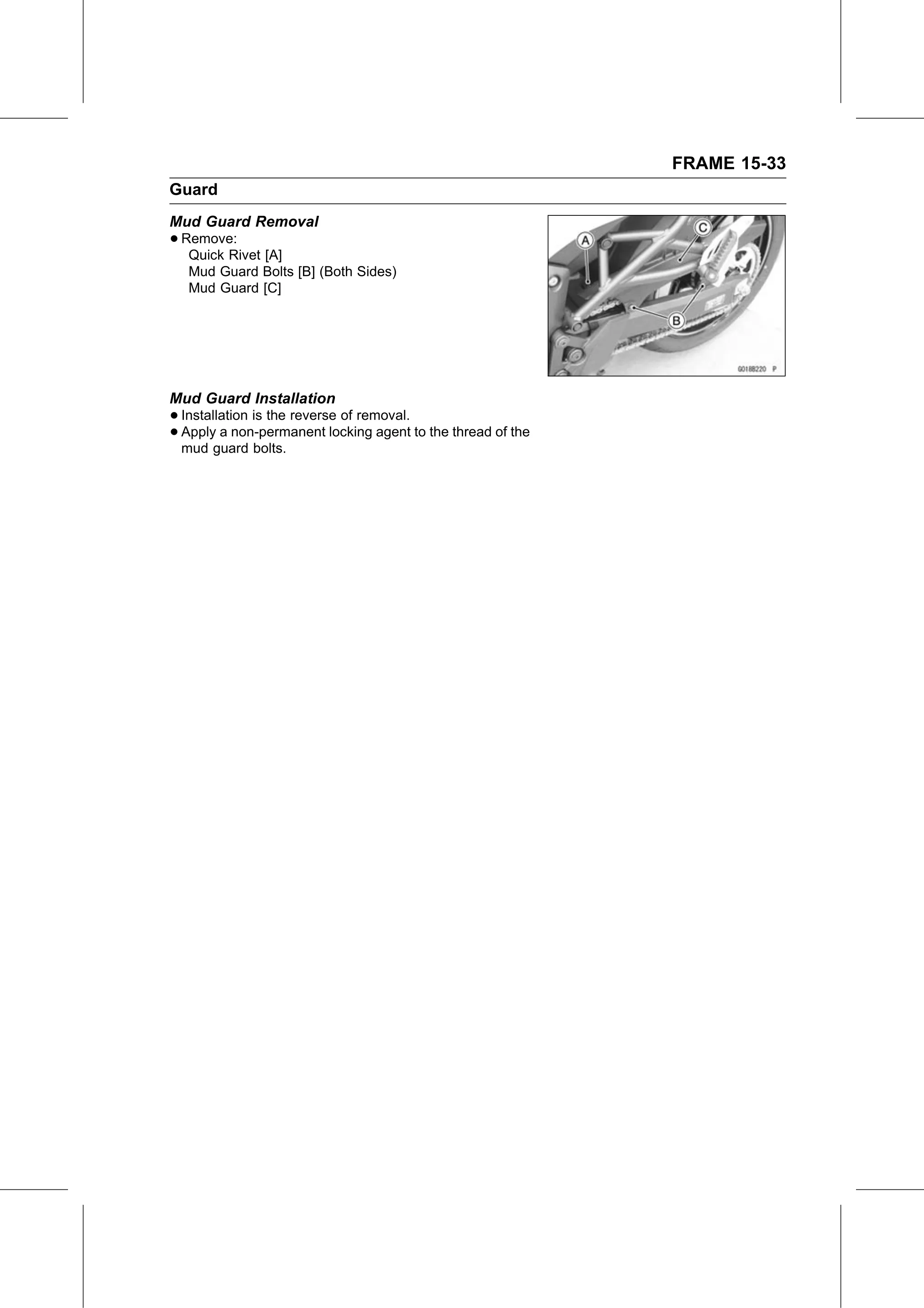 Service Manual (KLZ1000C) page 477 — Frame › Mud Guard Installation